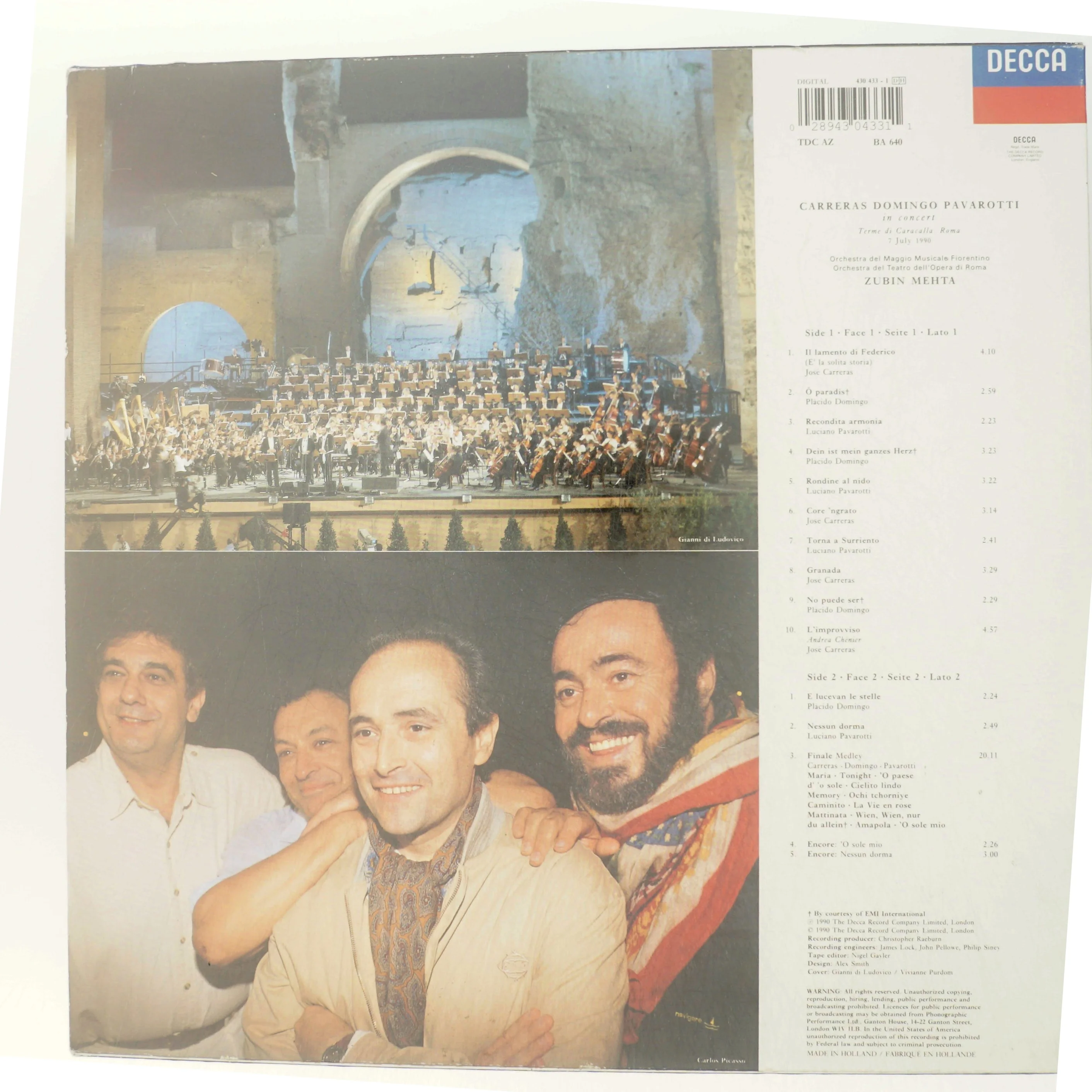 Carreras Domingo Pavarotti in Concert LP fra Decca