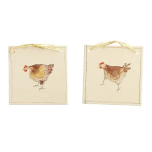 To pyntekakler med høns på (str. 15 cm)