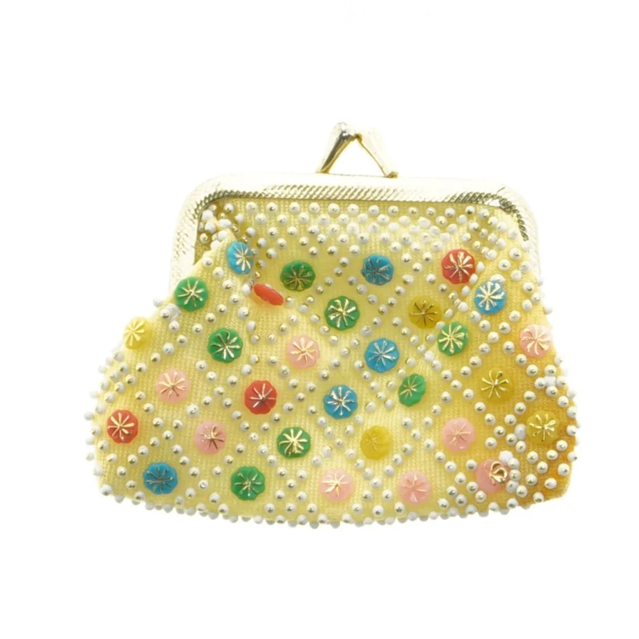 Broderet pung med perler (str. 10 x 8 cm)