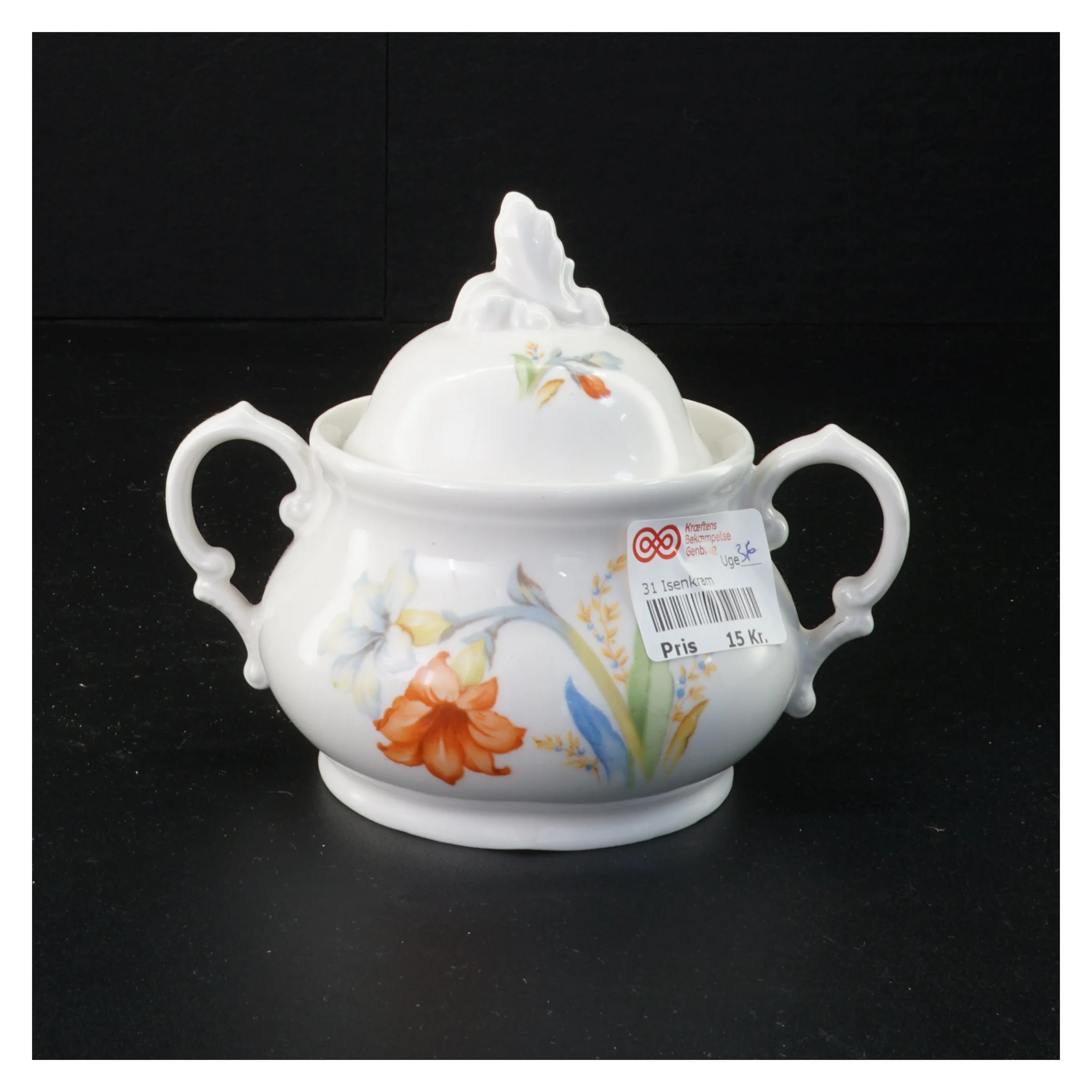 Porcelæn sukkerskål med låg (str. 13 x 15 cm)