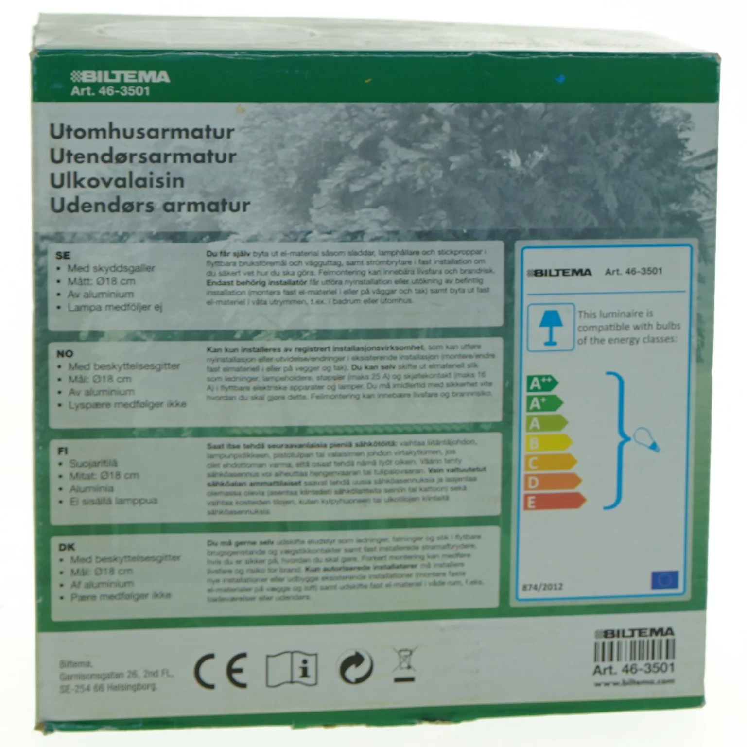 Udendørs væglampe fra Biltema (str. 18 x 18 cm)