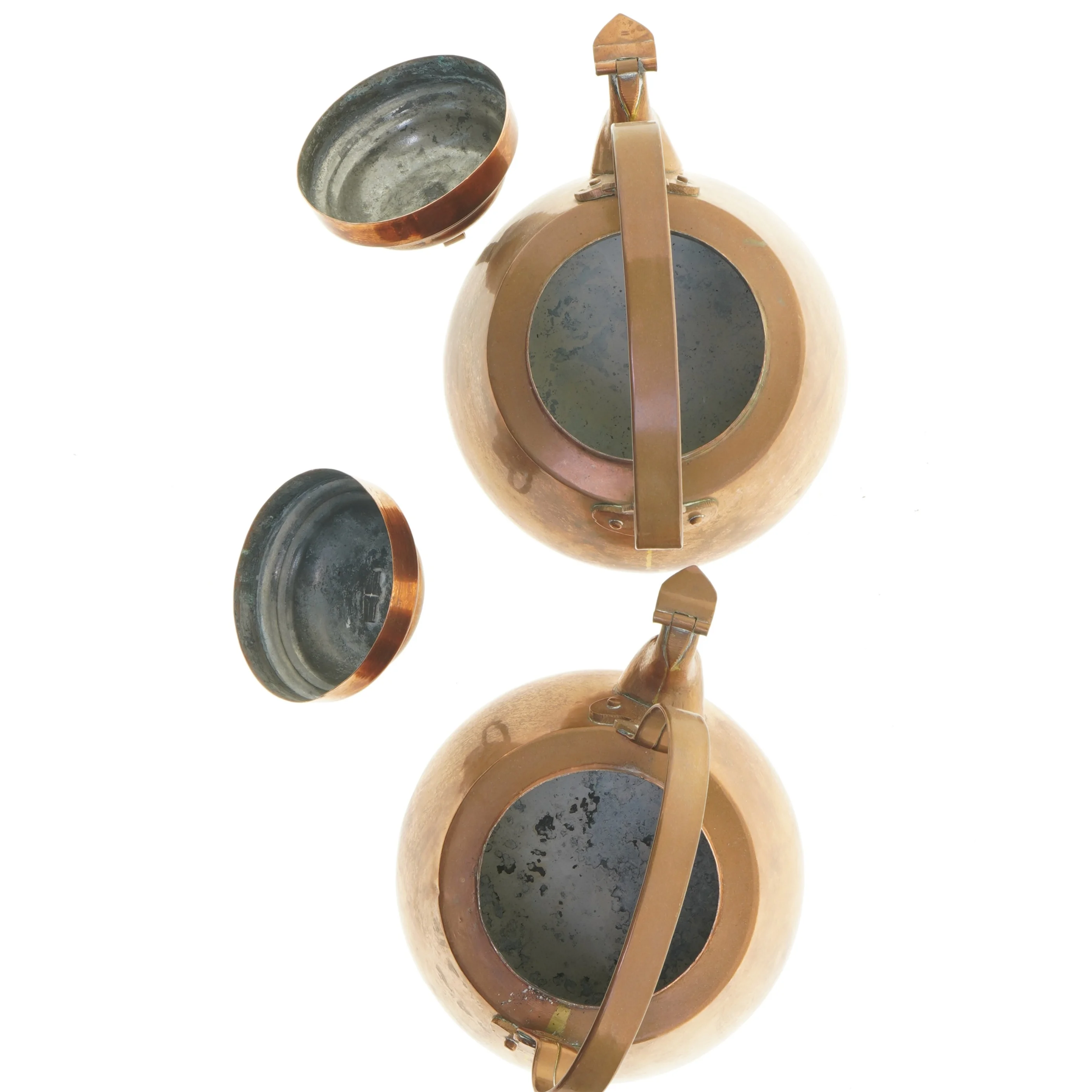 Antik kobbertekedel, 2 stk (str. 19 x 19 x 15 cm)