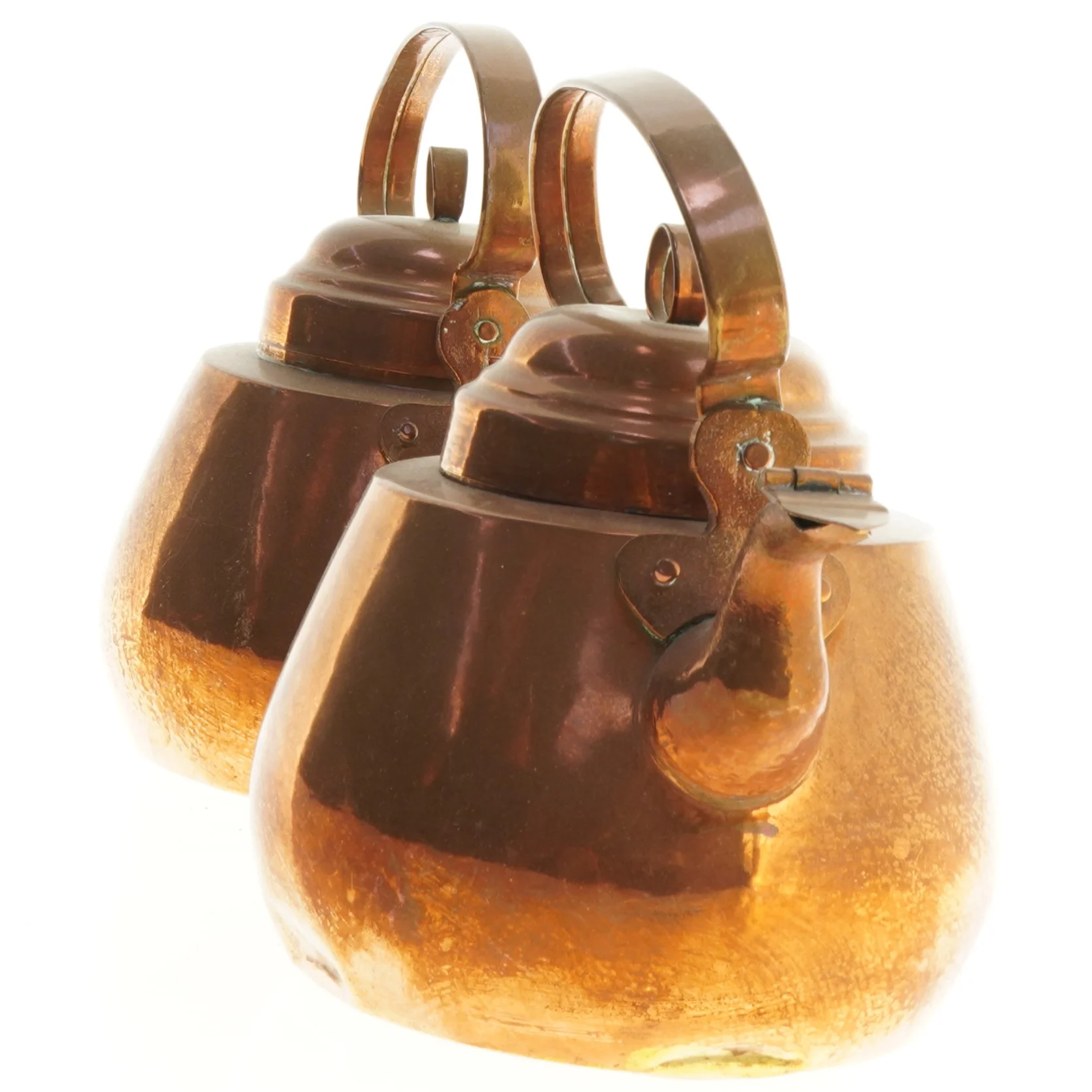 Antik kobbertekedel, 2 stk (str. 19 x 19 x 15 cm)