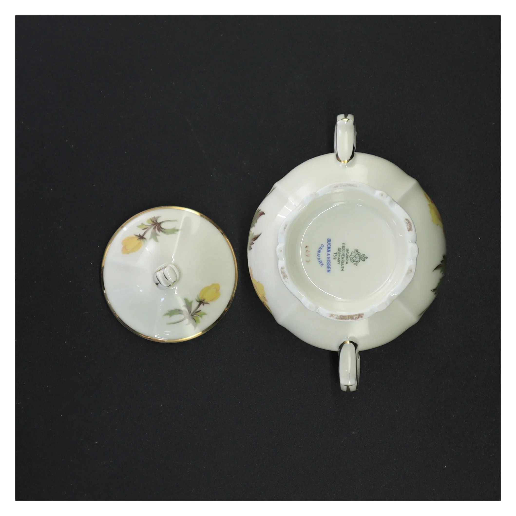 Porcelænssukkerskål med blomstermotiv fra Bavaria (str. 11 x 14 cm)