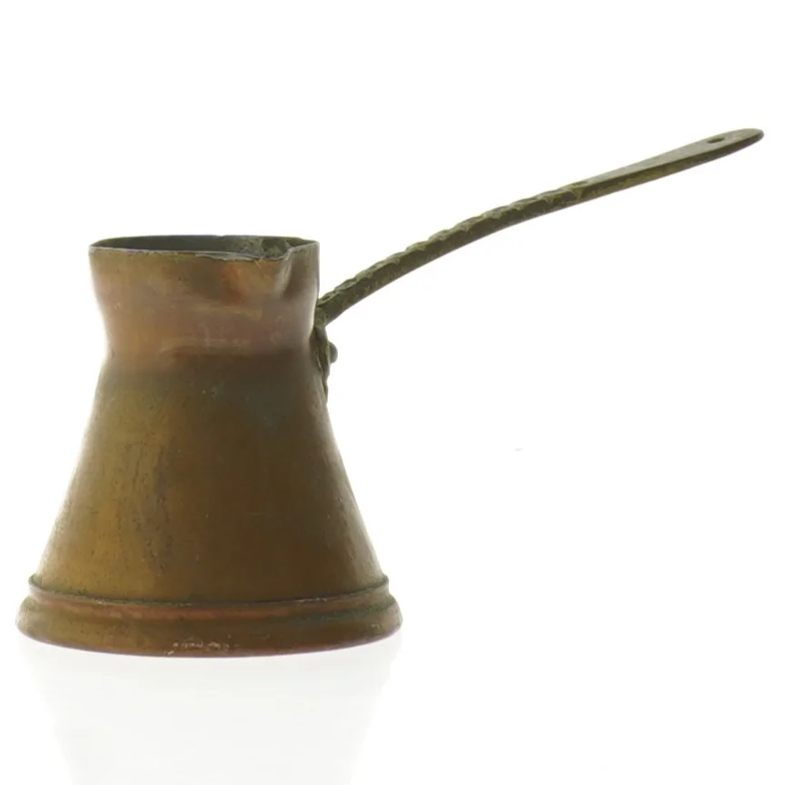 Gammel messing kande på hank (str. 6 x sx cm)