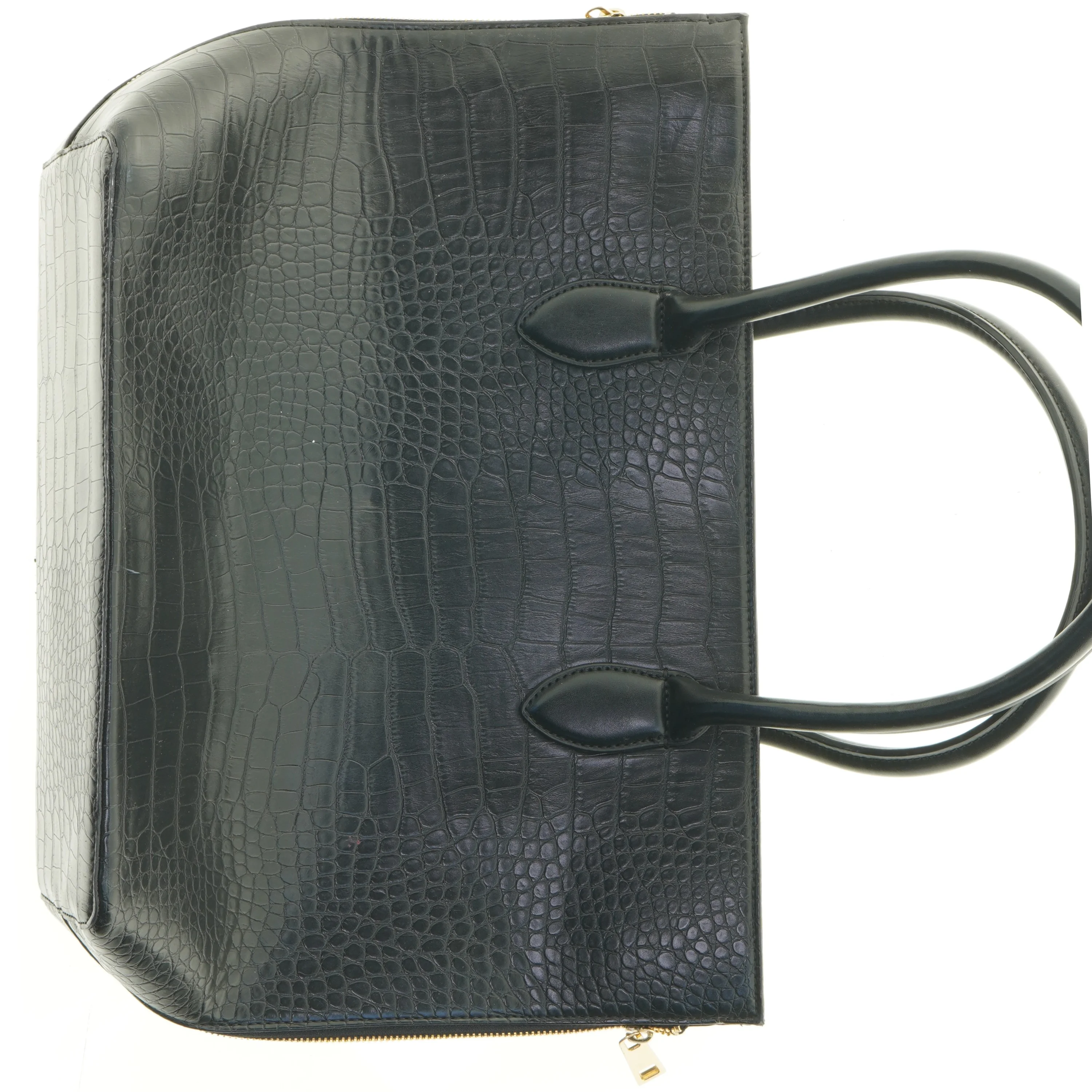 Sort krokodillepræget håndtaske (str. 43 x 29 x 14 cm)