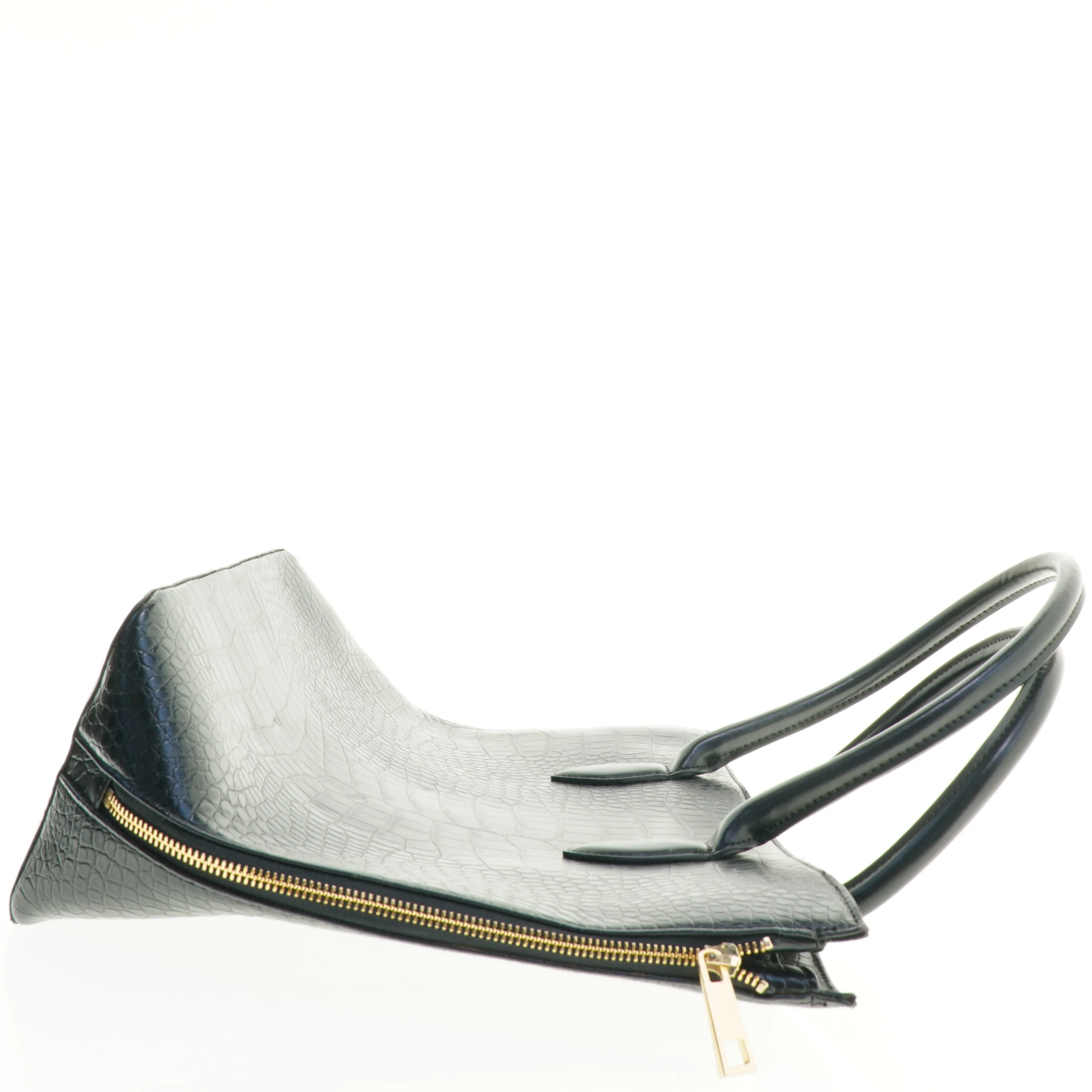 Sort krokodillepræget håndtaske (str. 43 x 29 x 14 cm)