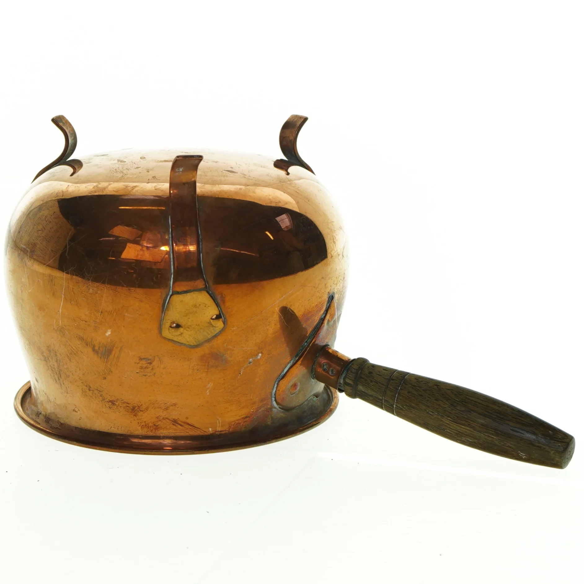 Kobberkedel med træhåndtag (str. 25 x 14 cm)