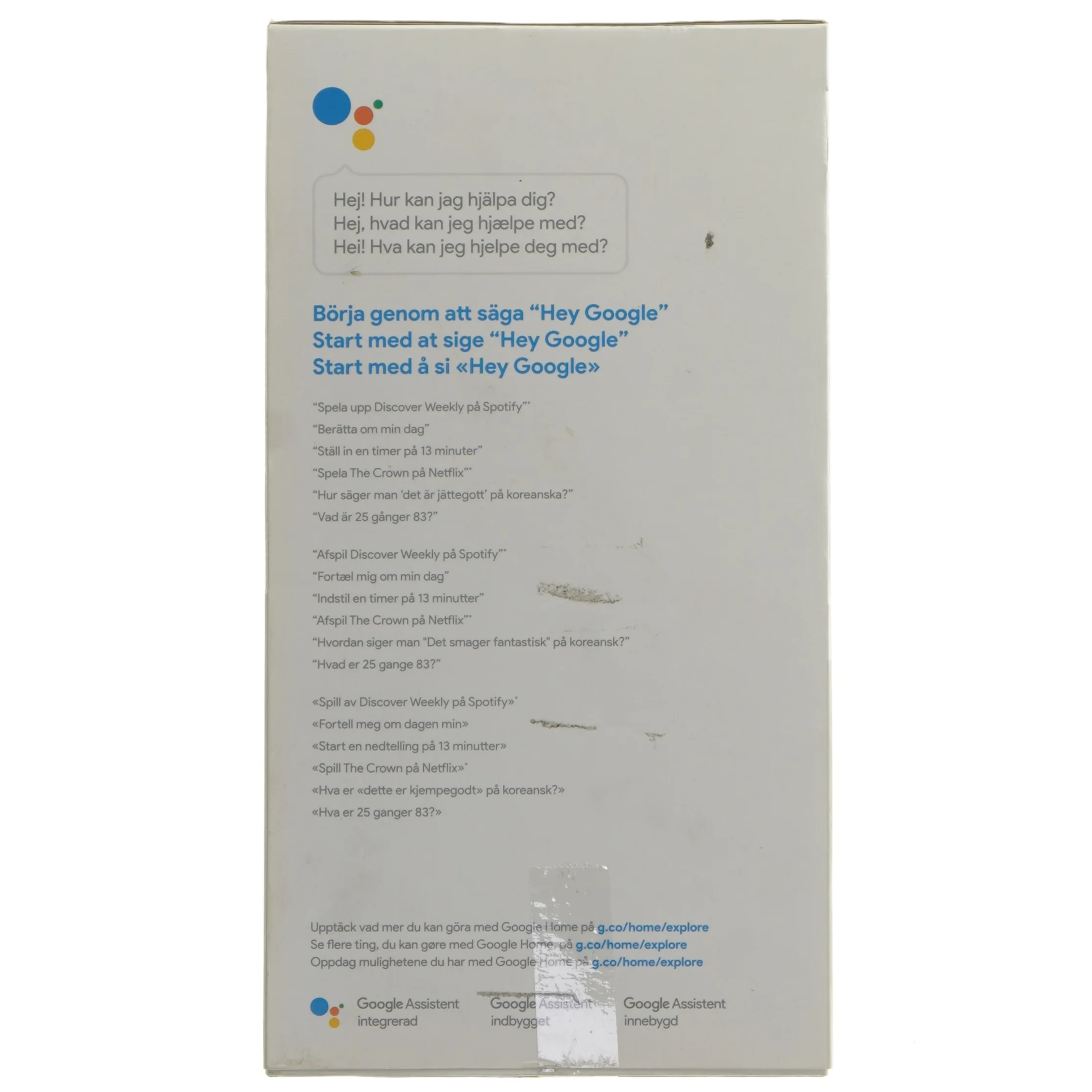 Google Home smart højttaler fra Google (str. 14x9,5 cm)