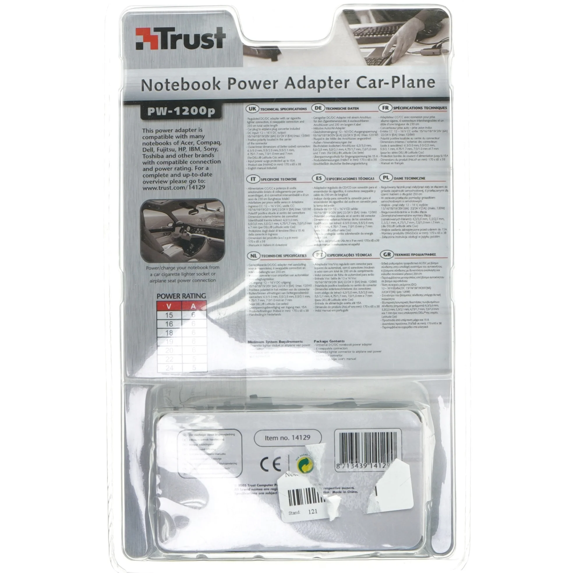 Bil-Luft notebook strømforsyning adapter fra Trust (str. 26x16 cm)