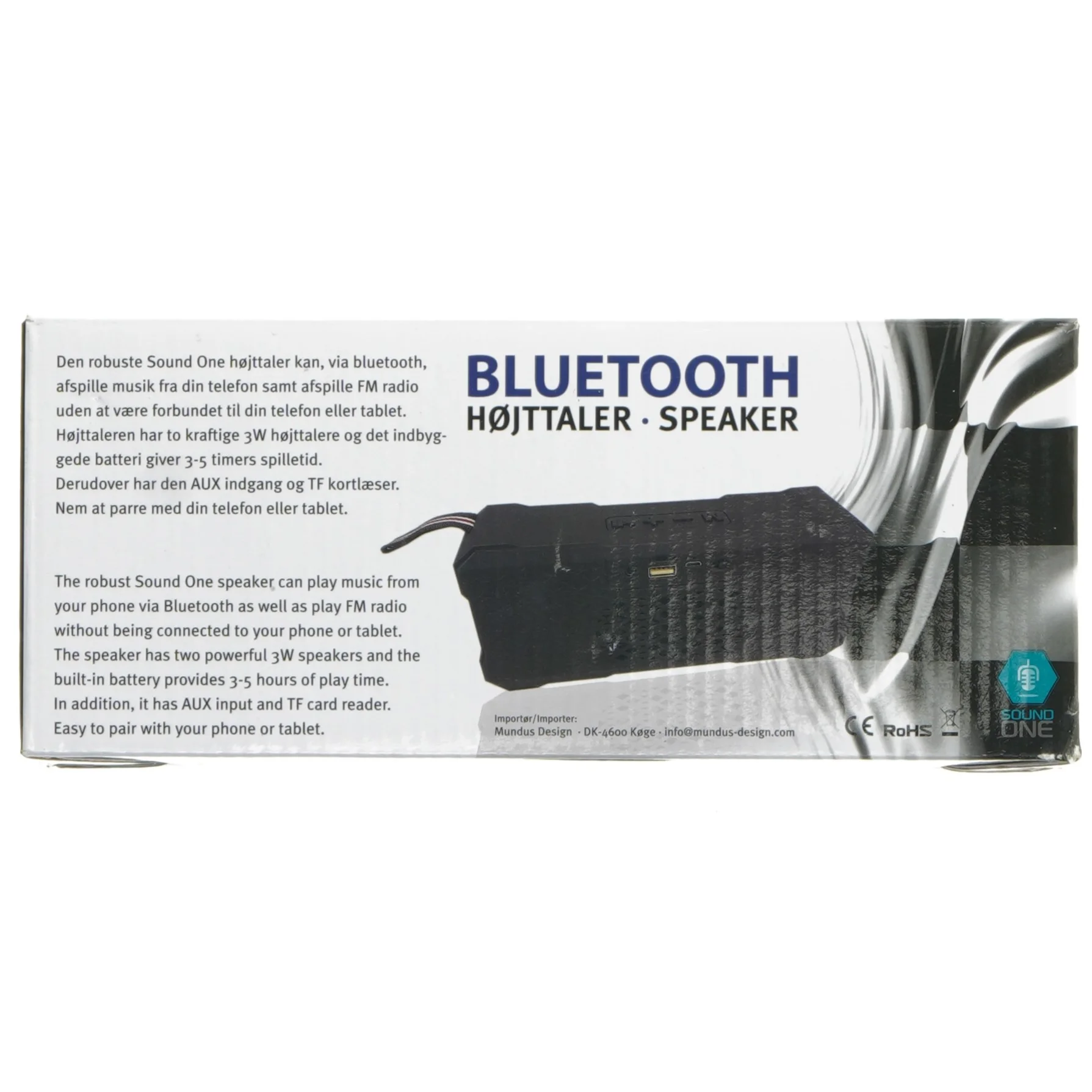 Bluetooth Højttaler med FM radio fra Sound One (str. 20x8x5 cm)