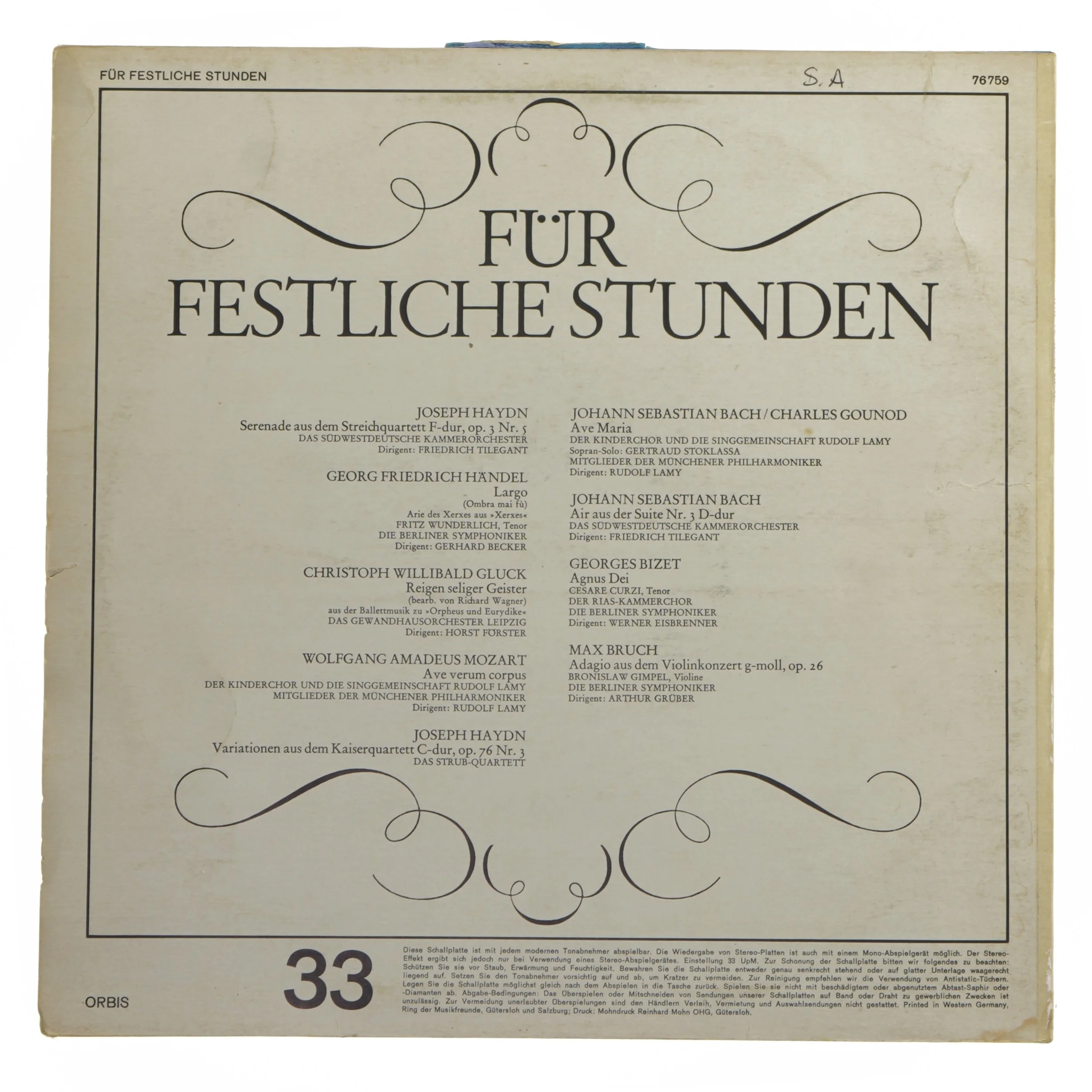 Für Festliche Stunden Orbis LP fra Orbis