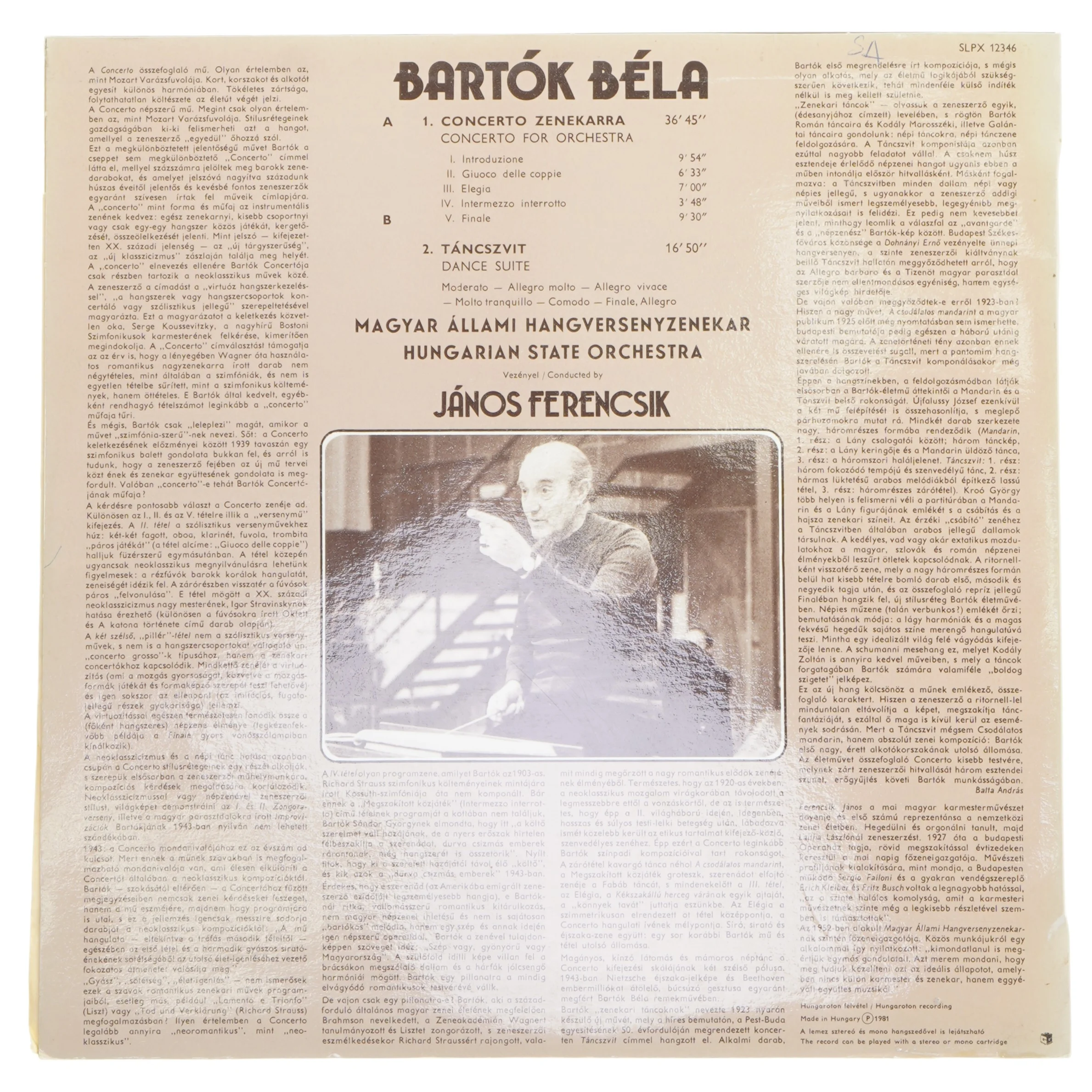 Bartók Béla: Concerto, Dance Suite LP fra Hungaroton