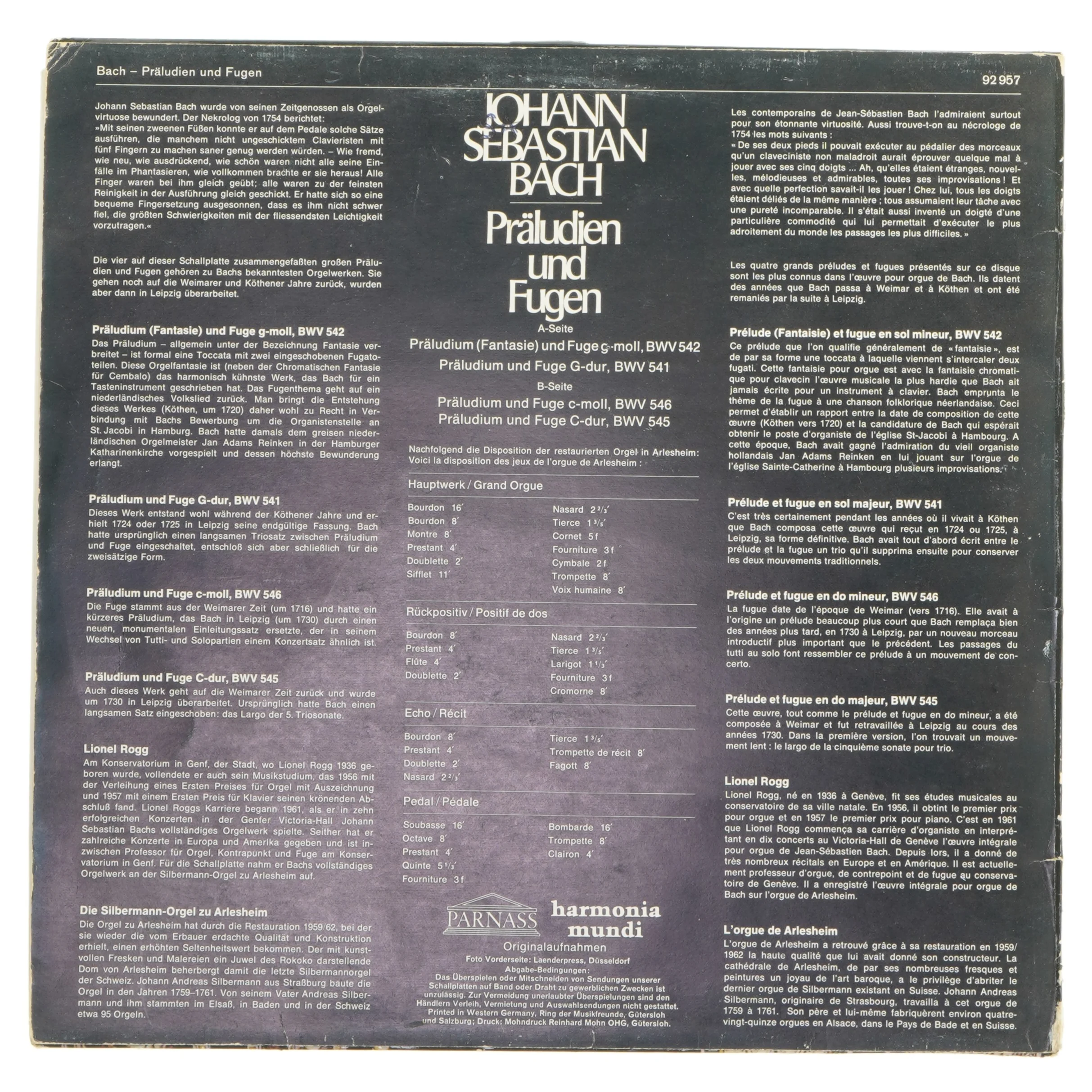 Johann Sebastian Bach Præludien und Fugen LP fra Parnass