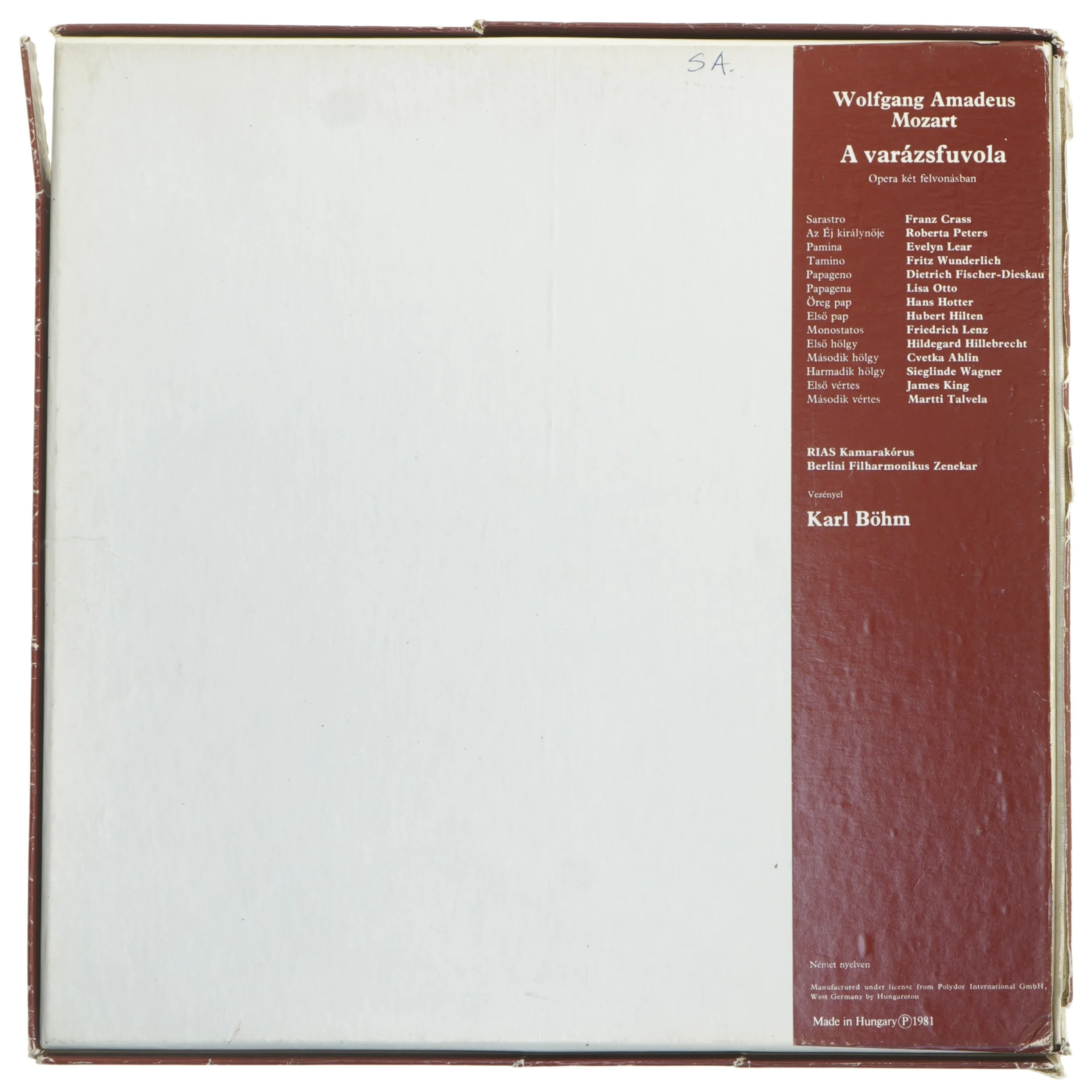 Mozart A Varázsfuvola LP fra Hungaroton