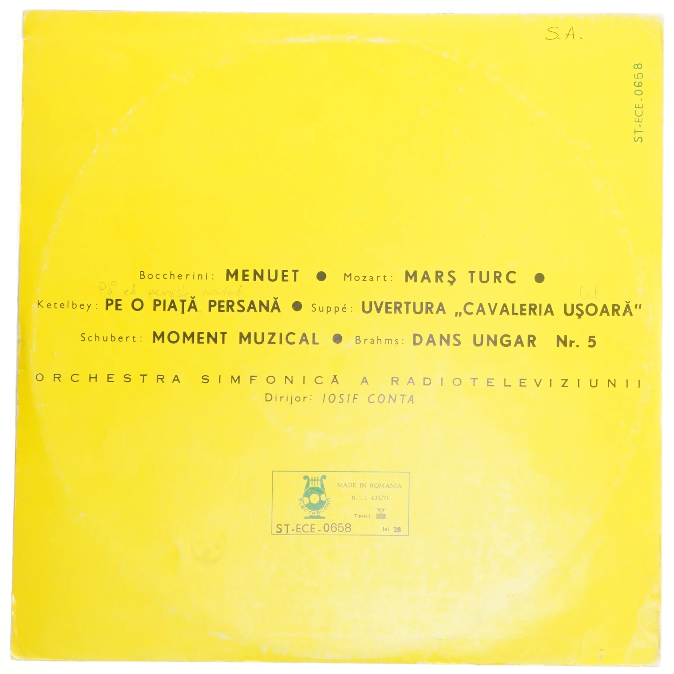 Vinylplade Electrecord - Menuet og andre klassiske stykker