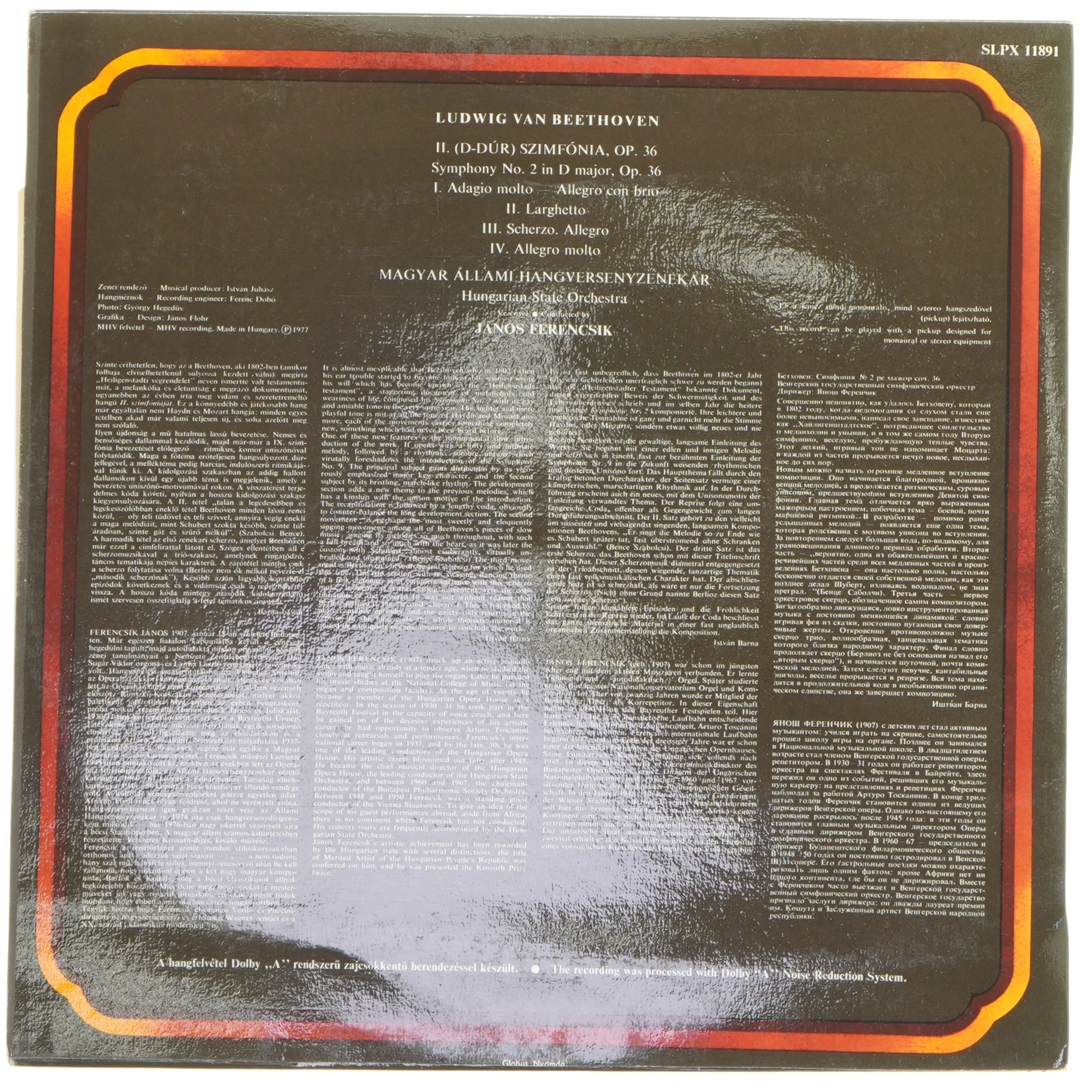 Ludwig van Beethoven Symphony No. 2 LP fra Hungaroton