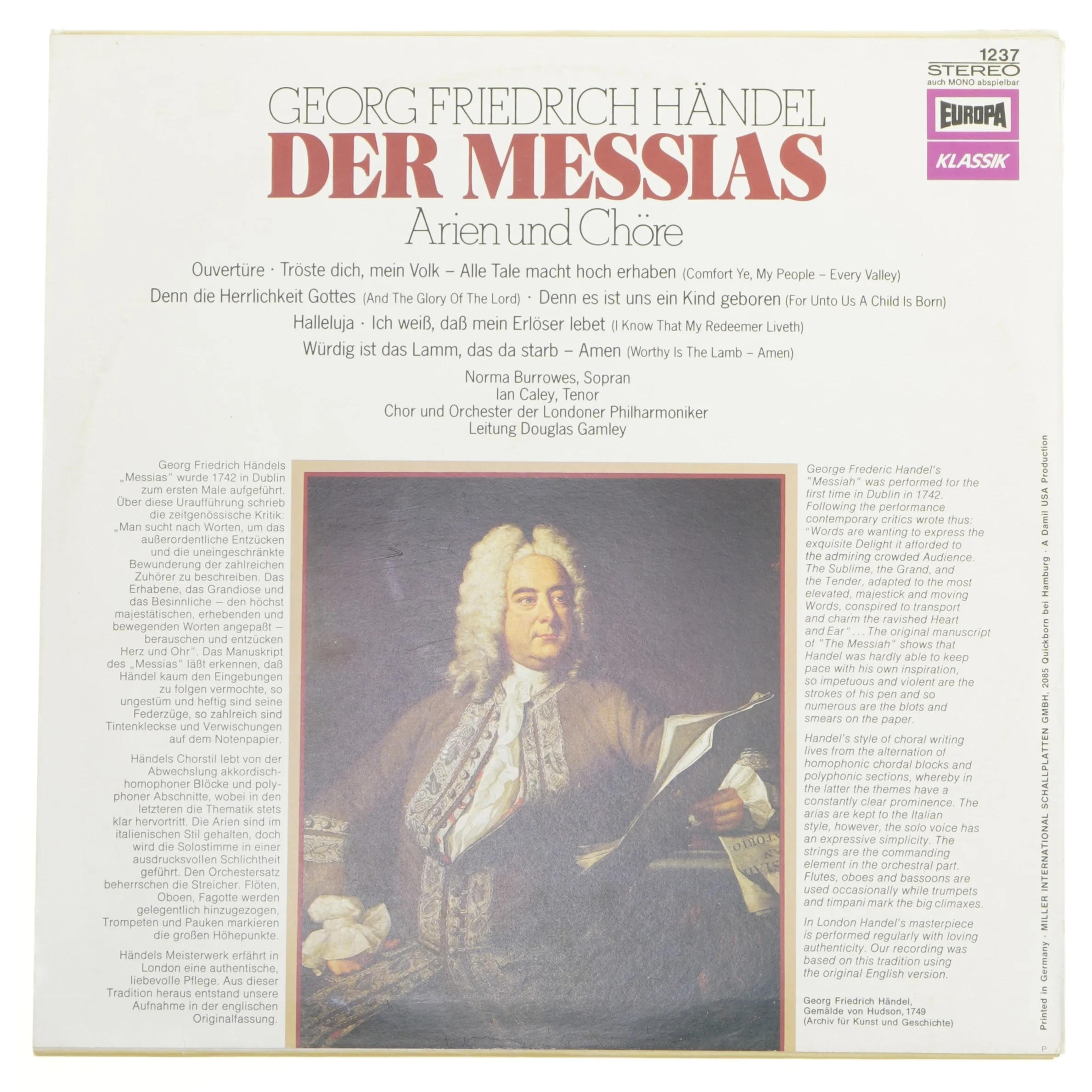 Georg Friedrich Händel Der Messias LP fra Europa Klassik