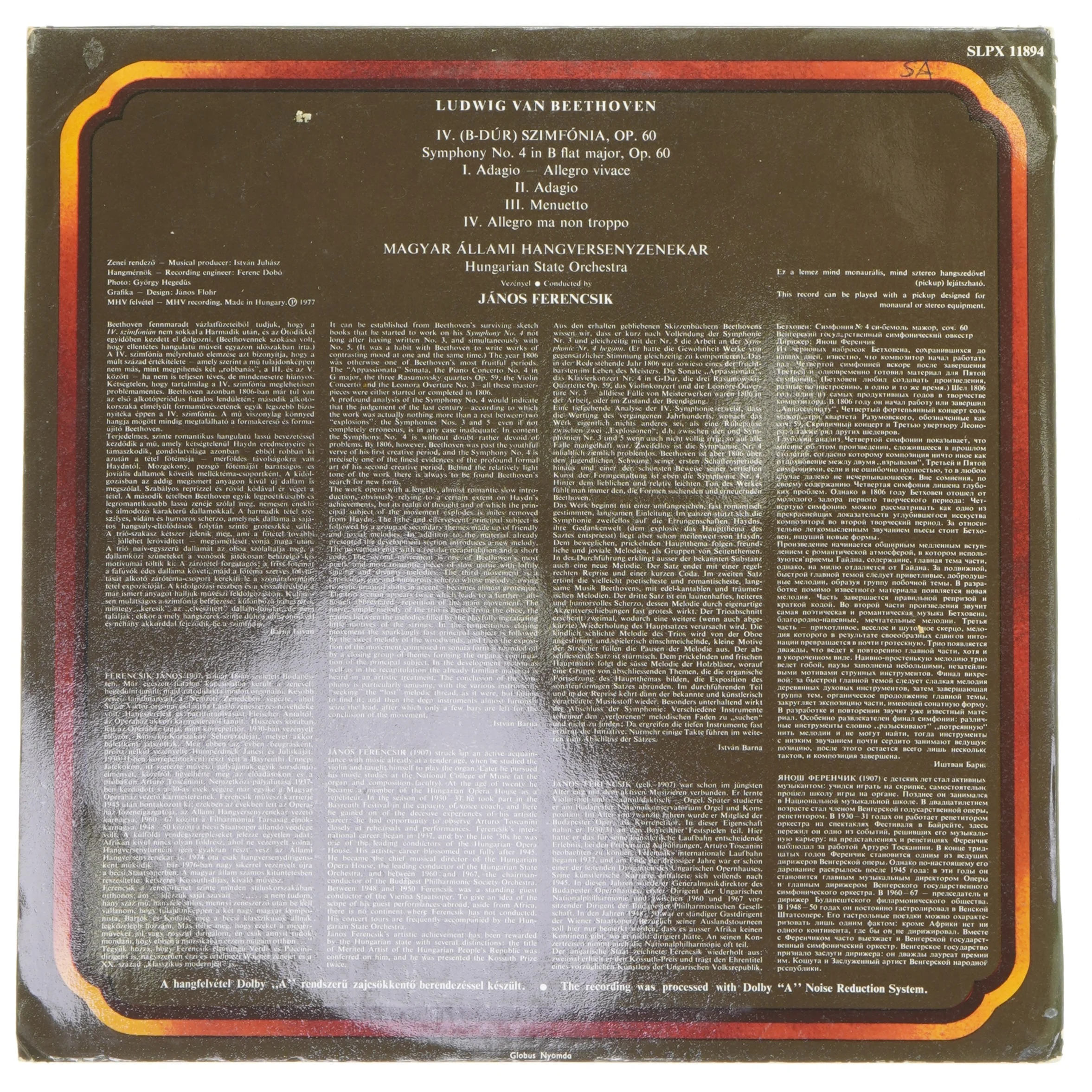 Beethoven - Symfoni nr. 4 LP fra Hungaroton