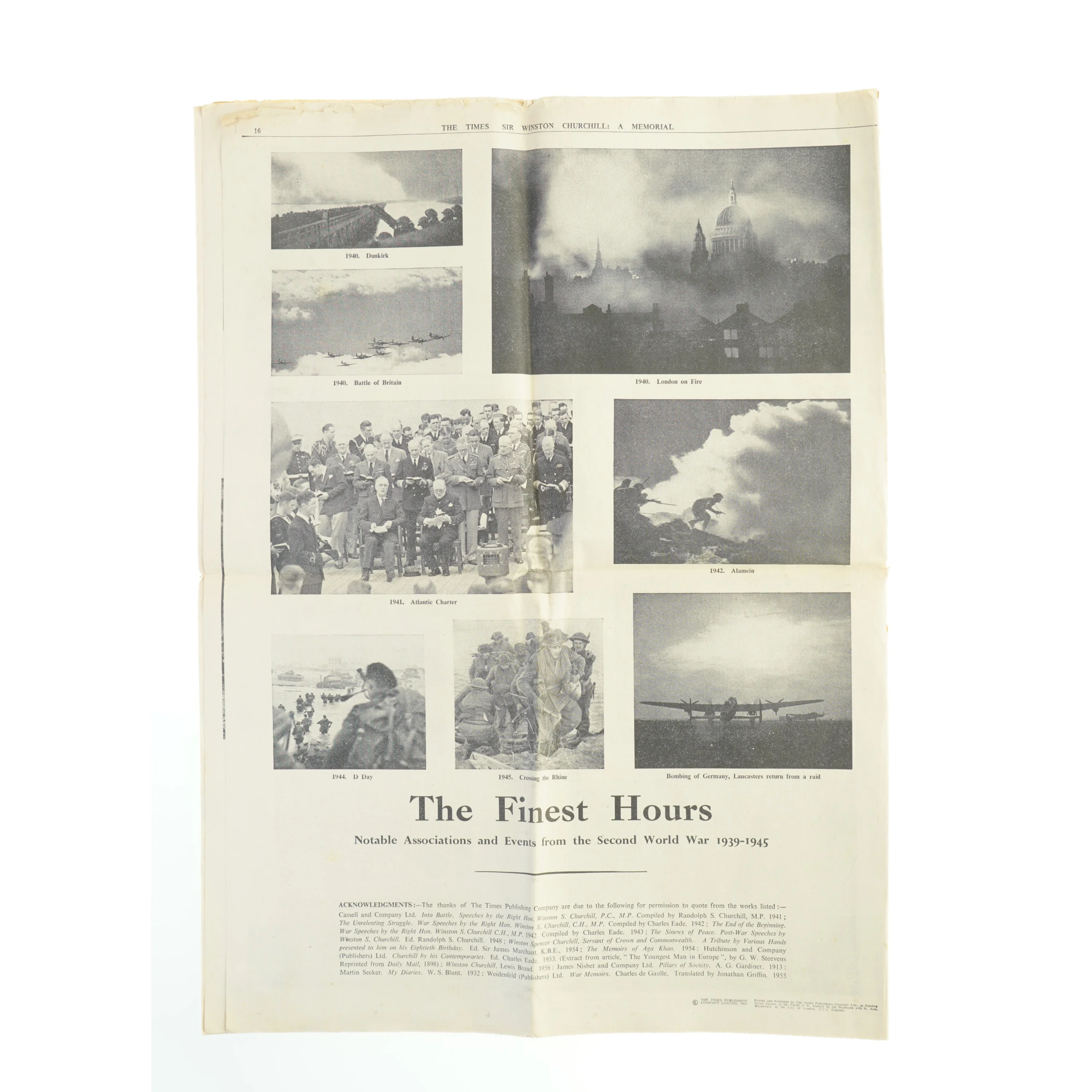 Gammel avis 'The Times - Churchill: A Memorial' (str. 60 x. 44 cm)