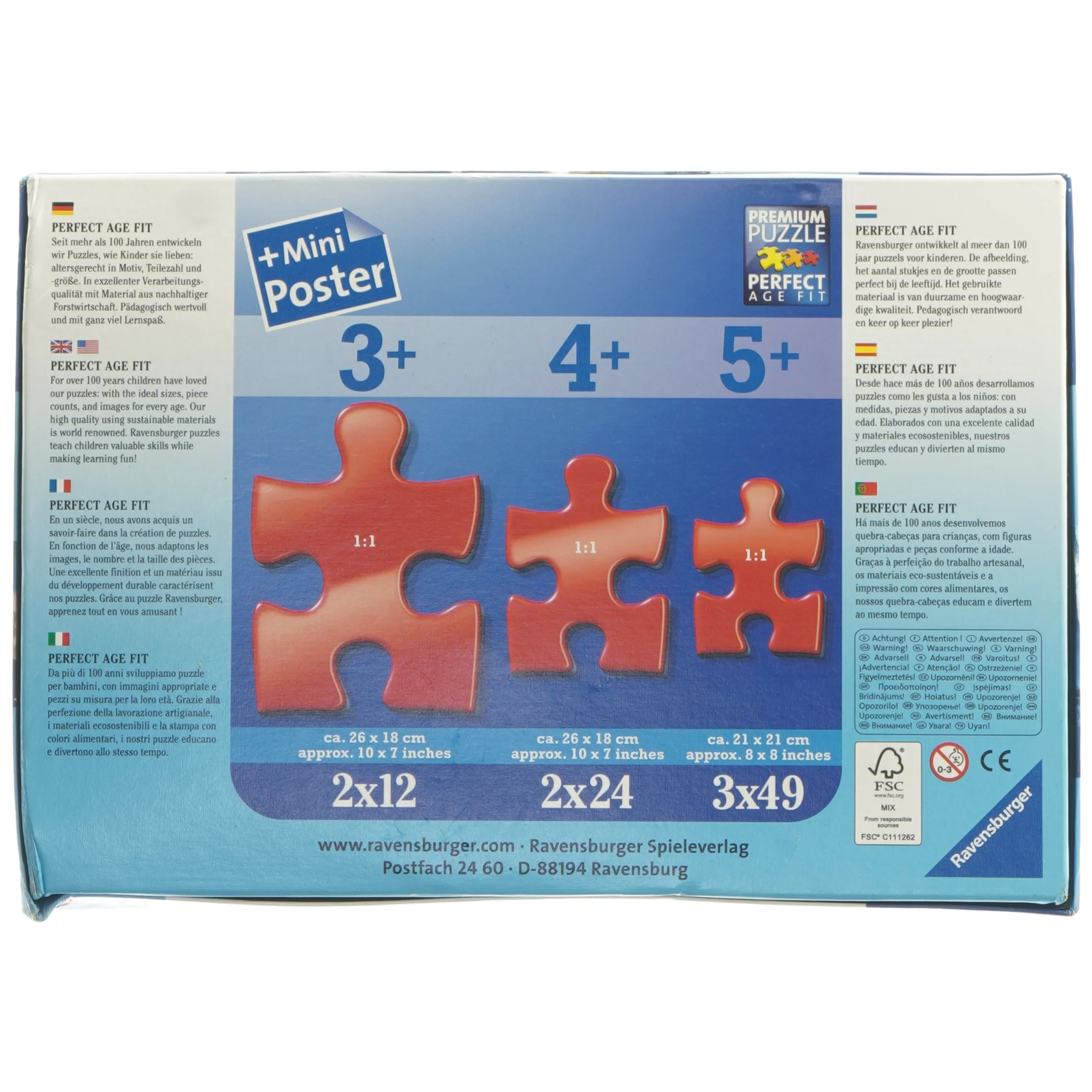 Frozen puslespil med 3x49 brikker fra Ravensburger (str. 3x49 brikker 21x21 cm)