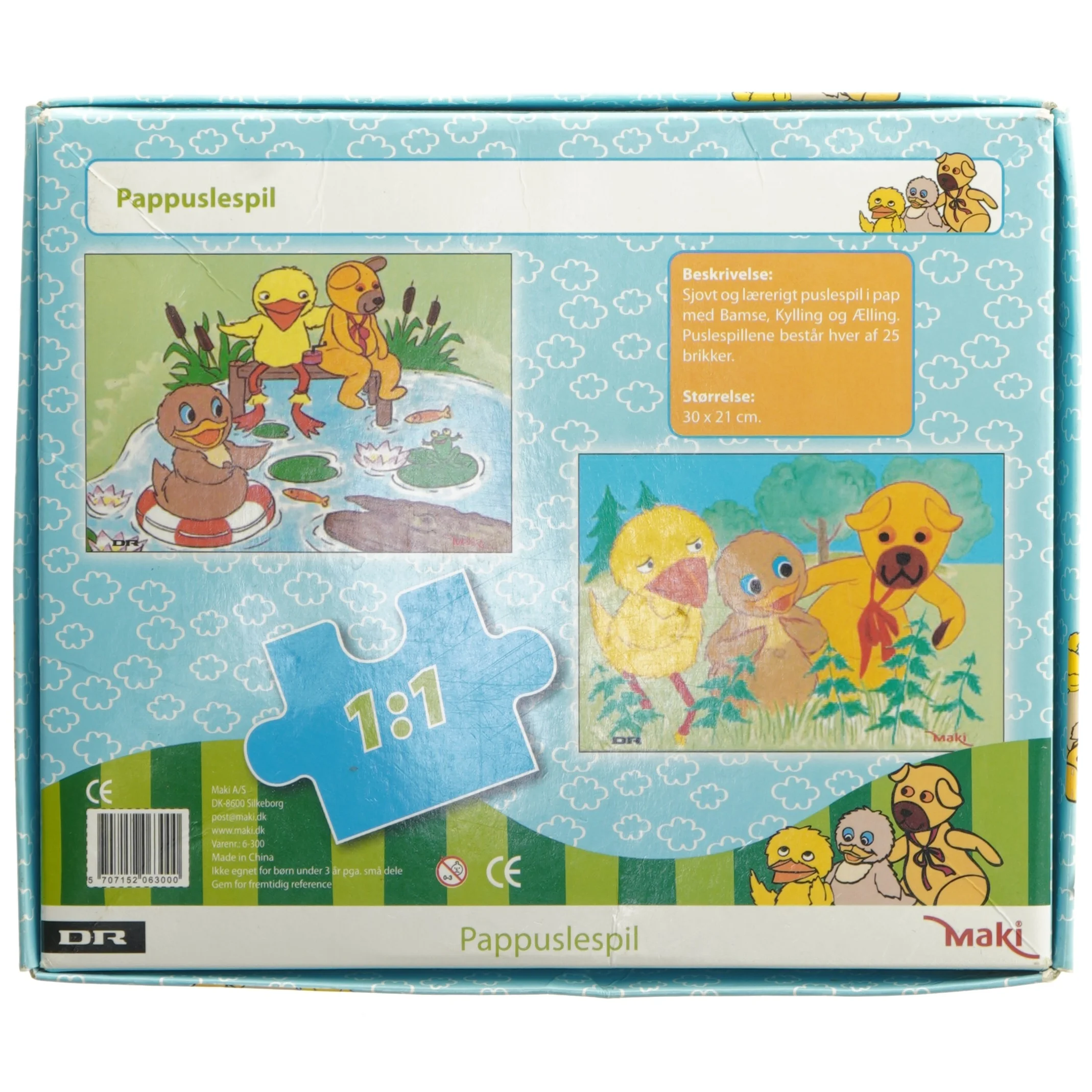 Bamse og Kylling puslespil fra Maki (str. 25 brikker 30x21 cm)