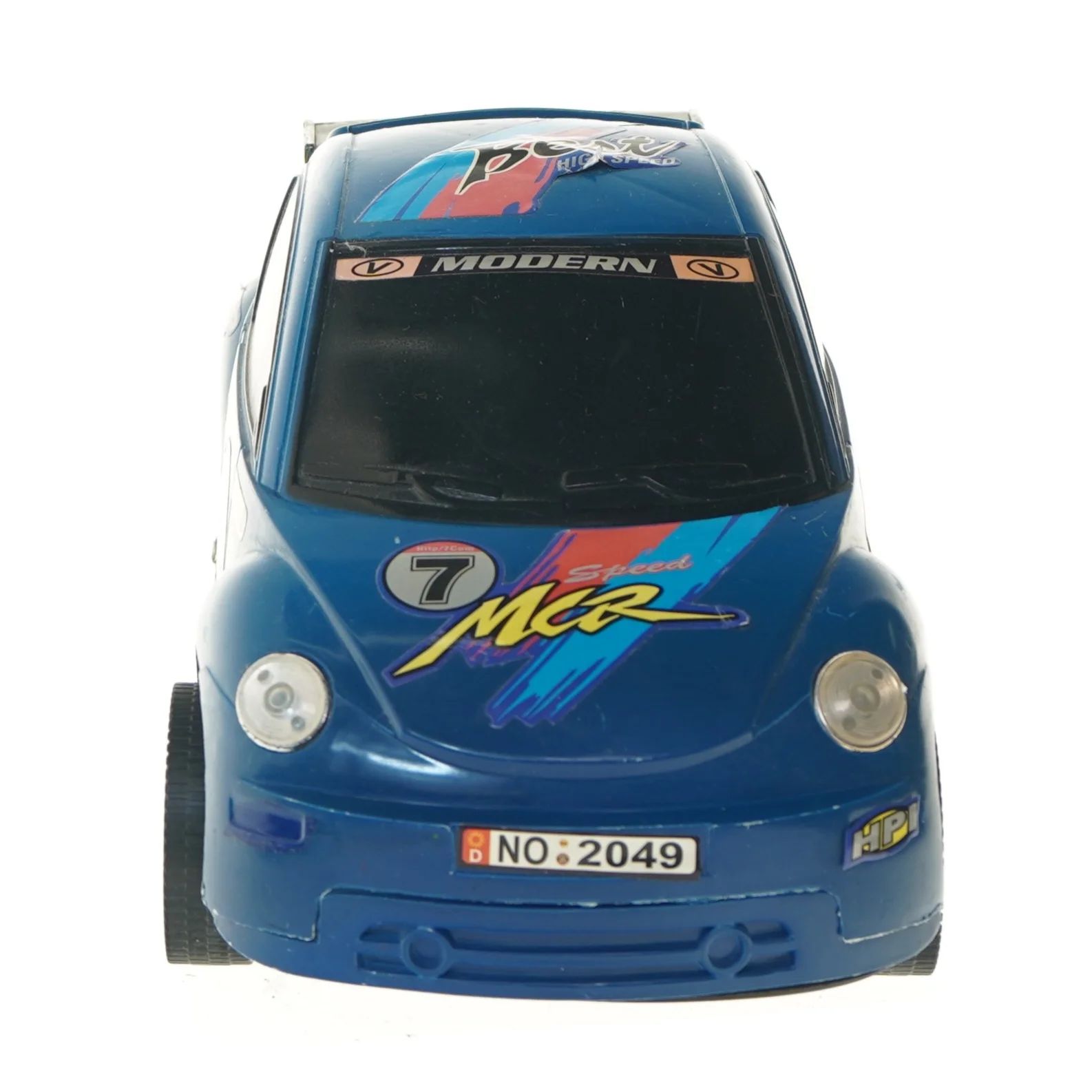 Blå legetøjsbil i racing design (str. 34x15,5 cm)