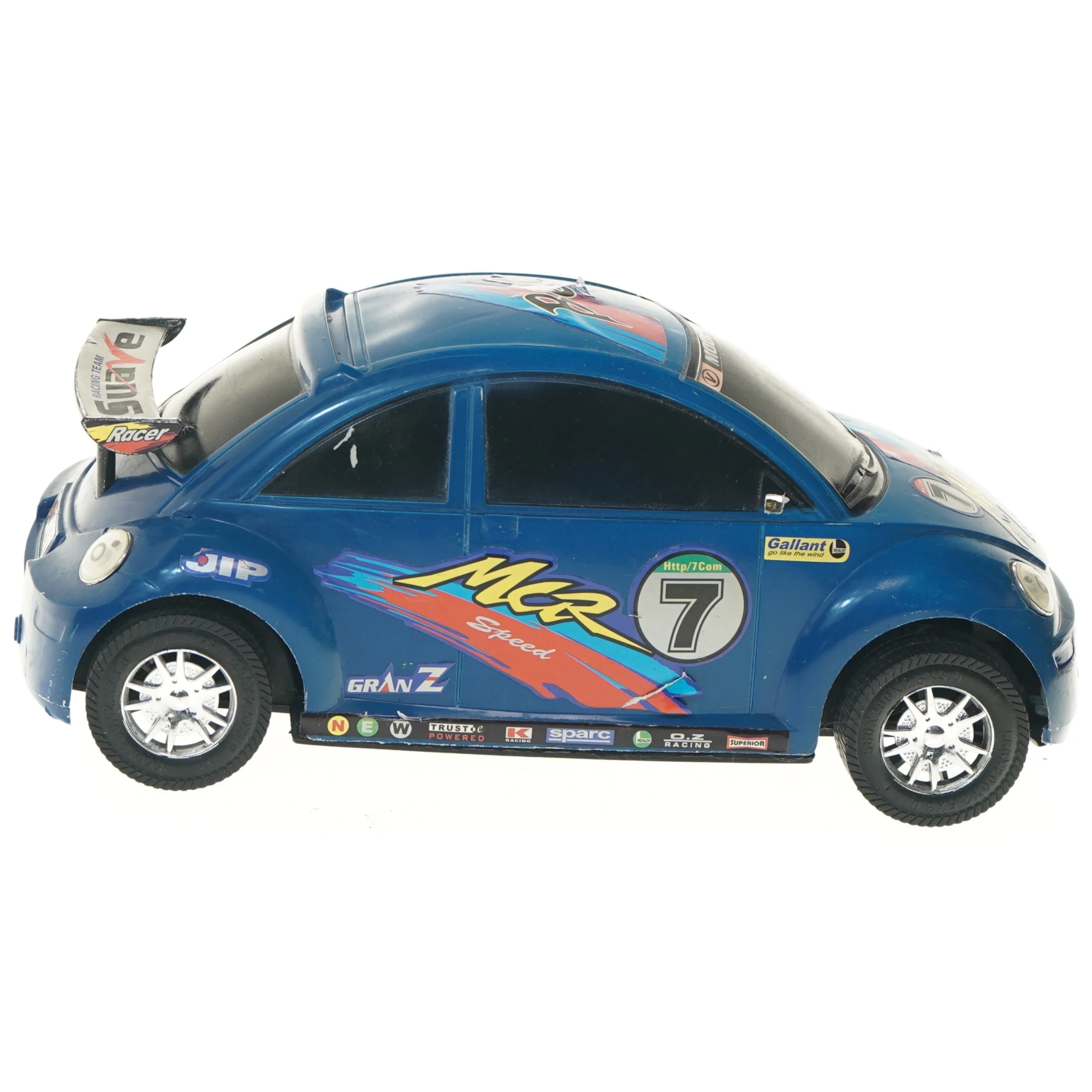 Blå legetøjsbil i racing design (str. 34x15,5 cm)