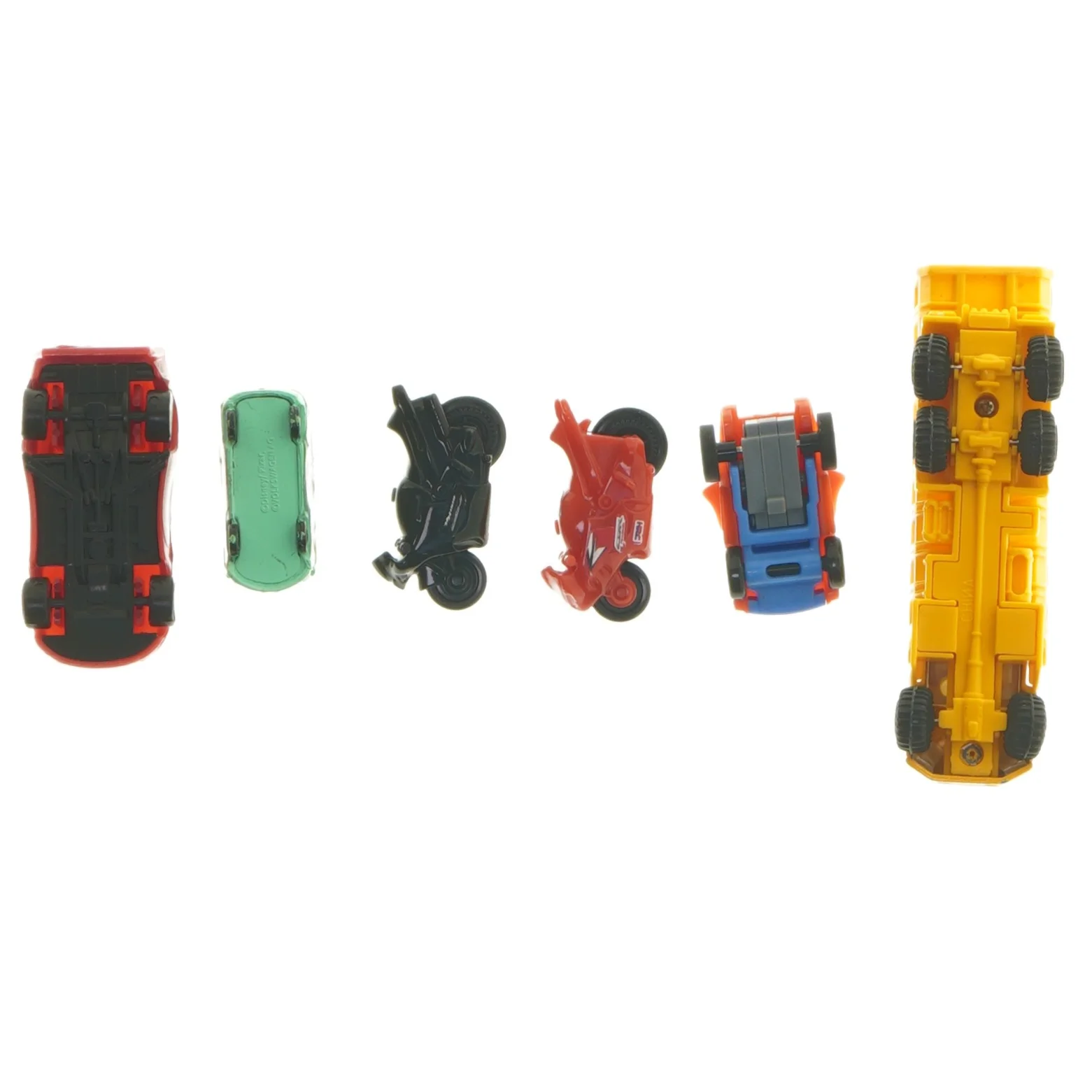 Små legetøjsbiler og motorcykler (str. 4-10 cm)