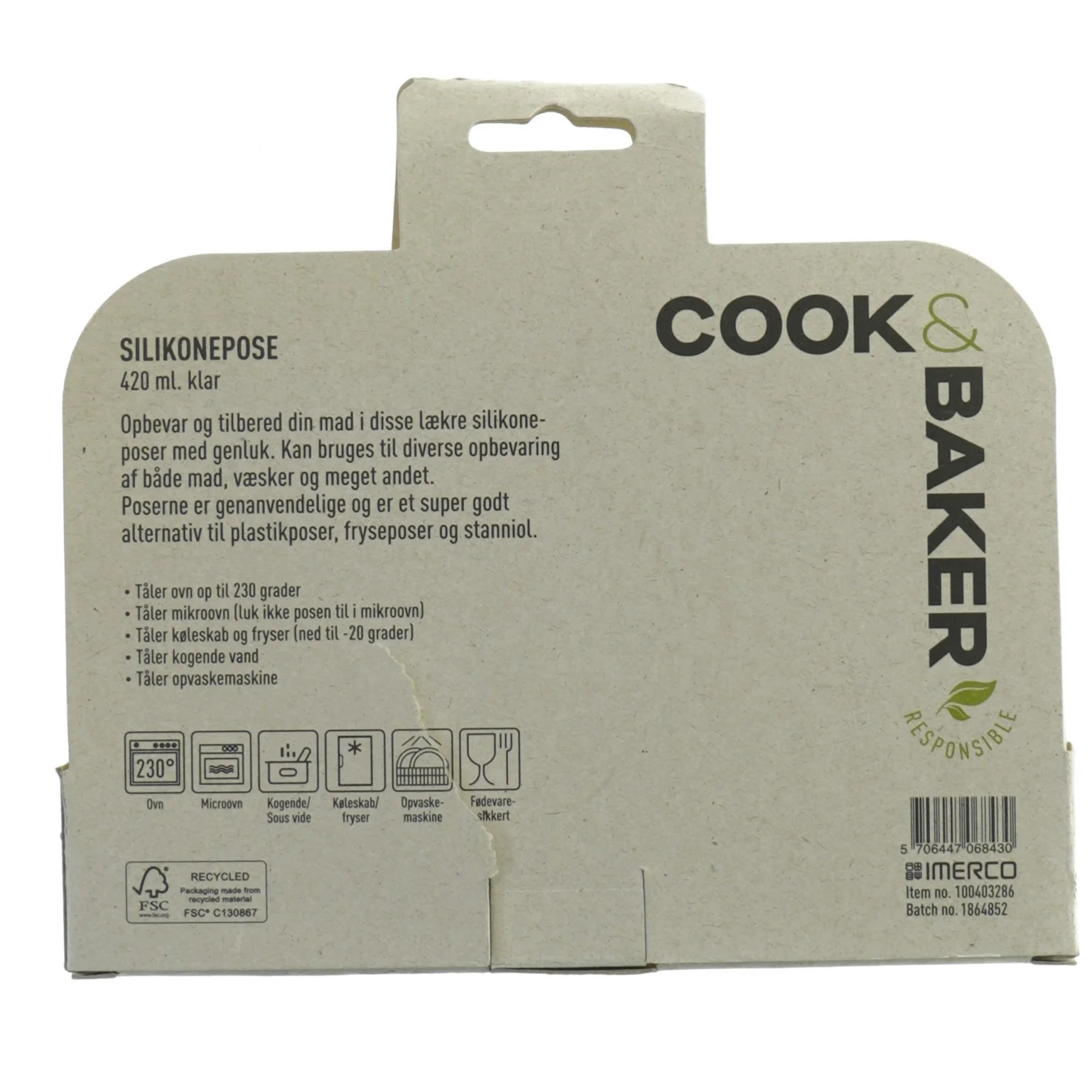 Genanvendelig silikonpose fra Cook & Baker (str. 420 milimeter)