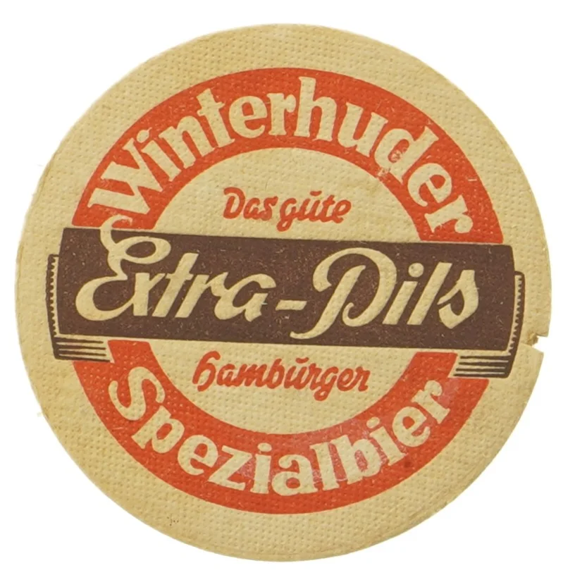 Vintage ølbrikker fra Winterhuder Pilsner (str. Ø. 12 cm)