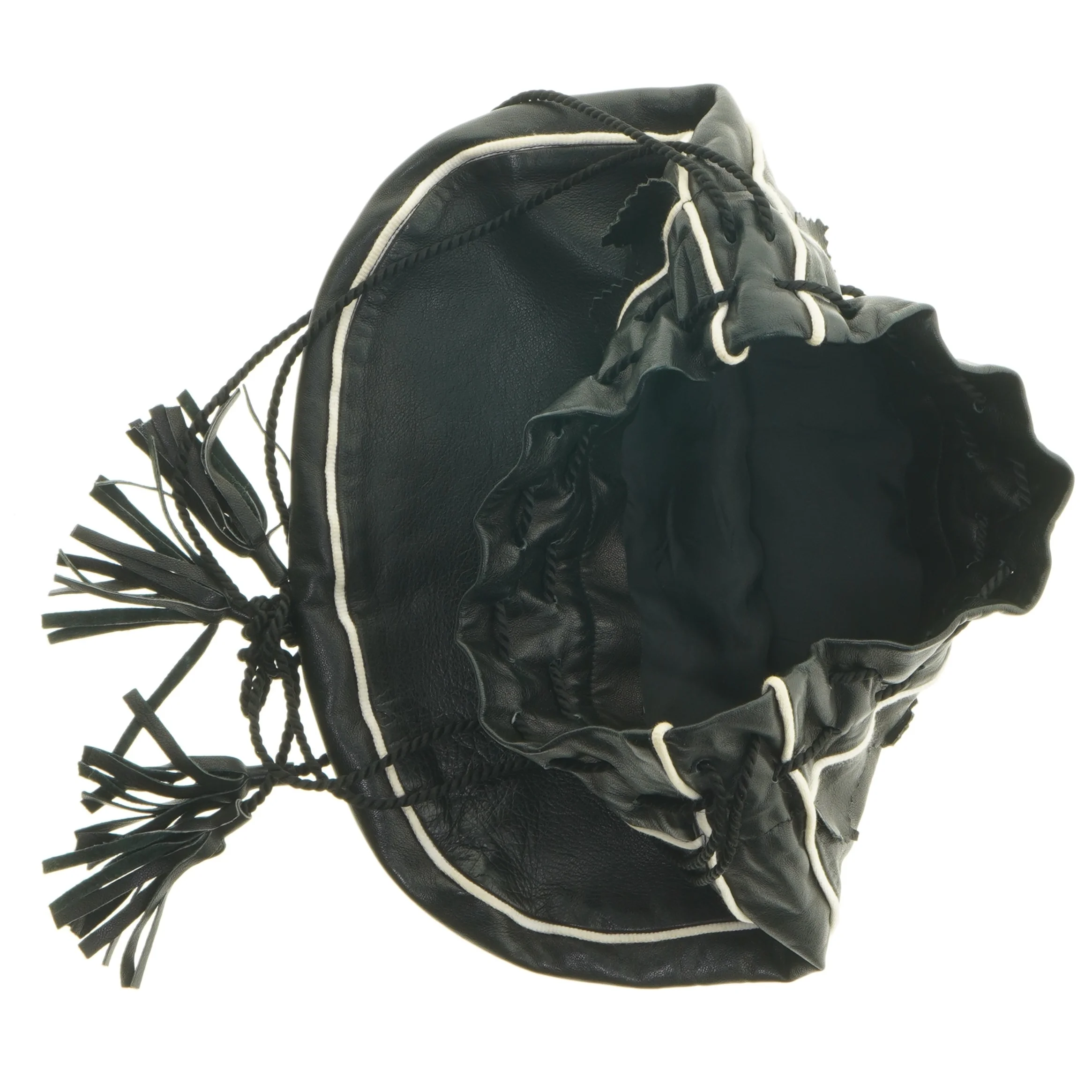 Sort lædertaske med frynsedetaljer