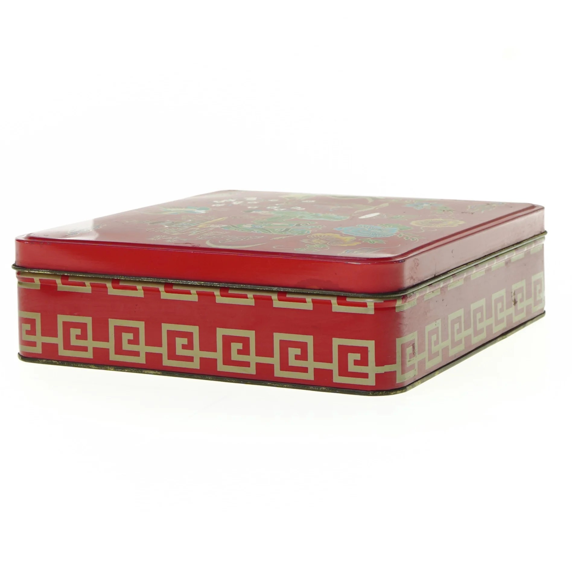 blikdåse med asiatisk motiv (str. 22 x 23 cm)