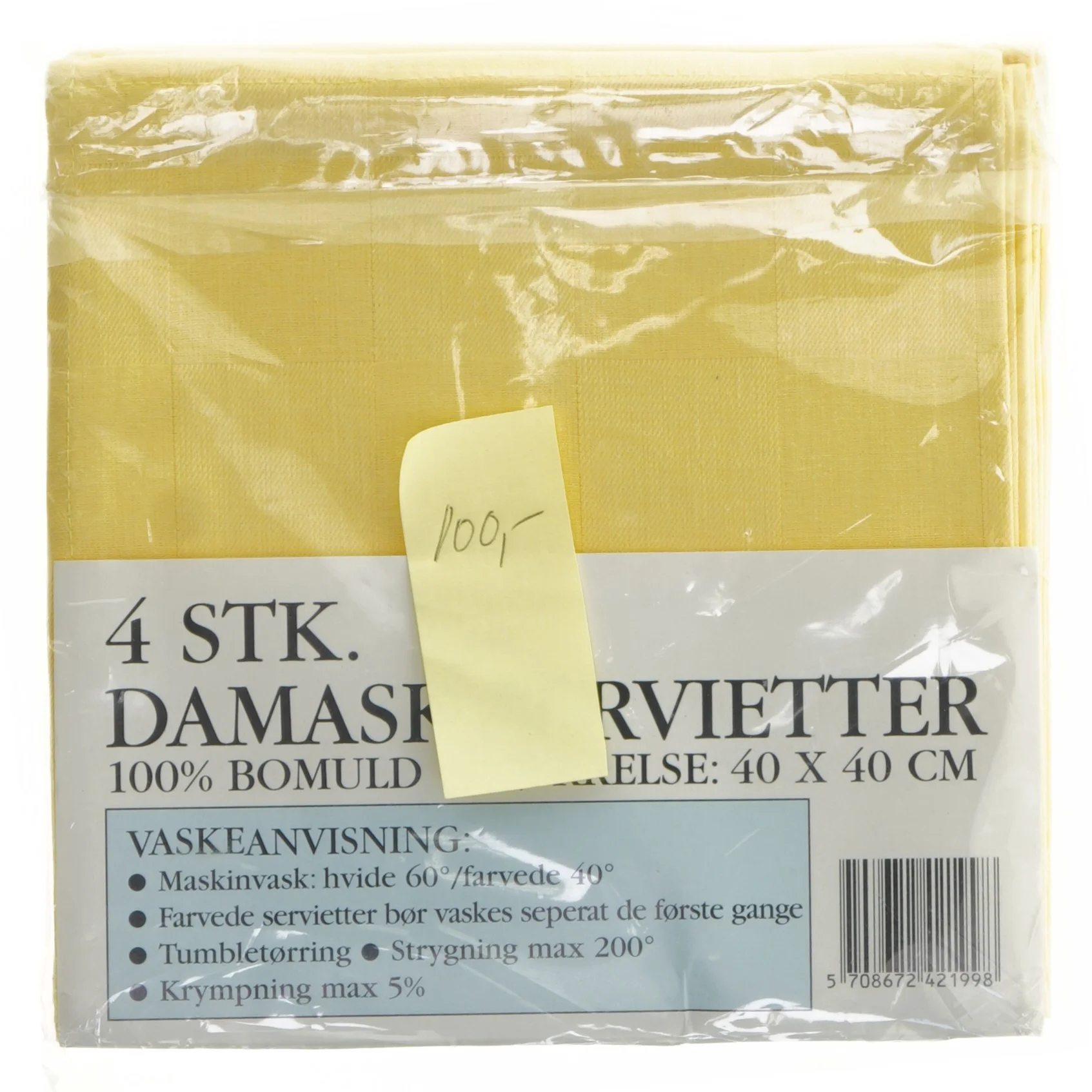 4 stk. gule damask servietter fra Damask