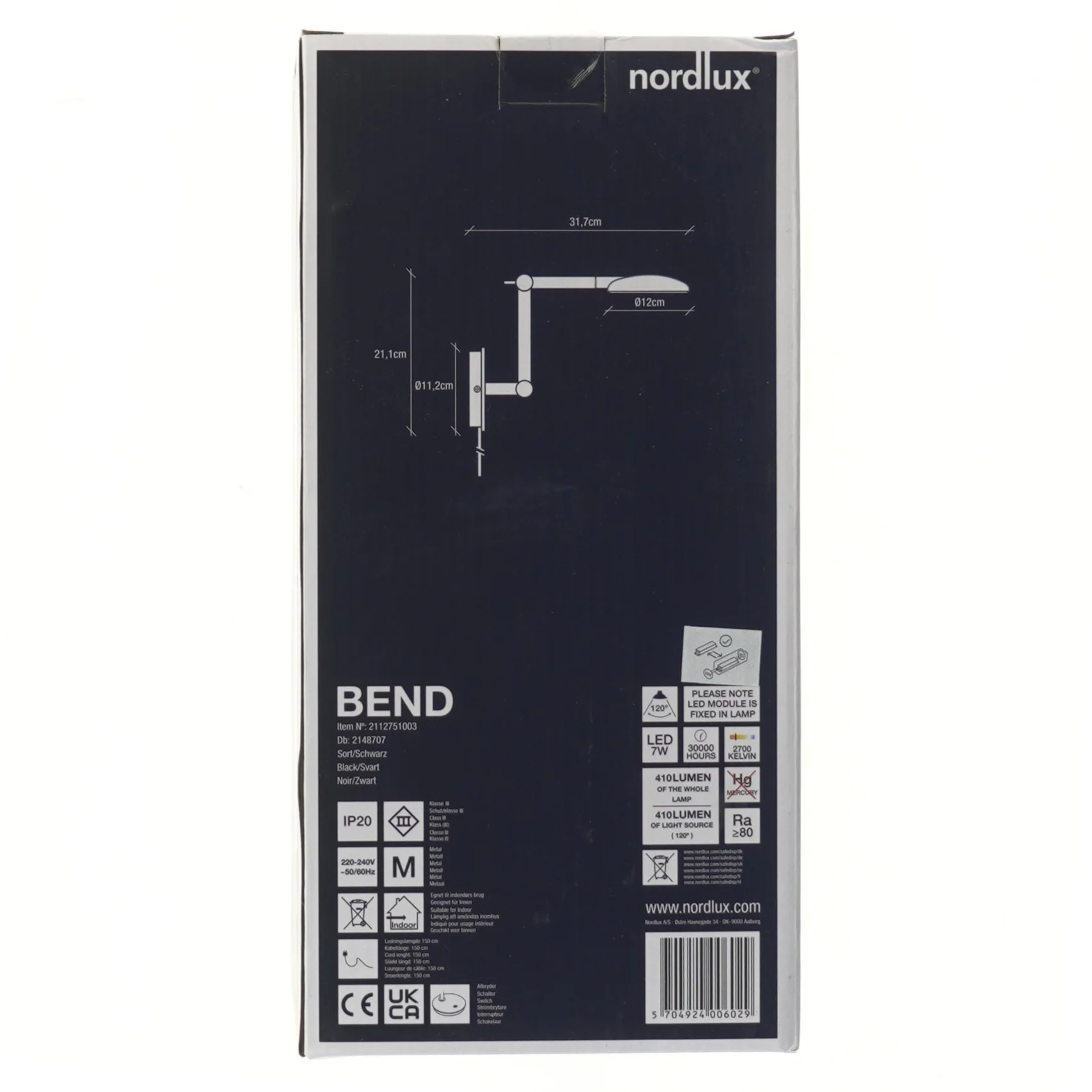 Nordlux Bend LED væglampe fra Nordlux (str. 21,1x31,7 cm)