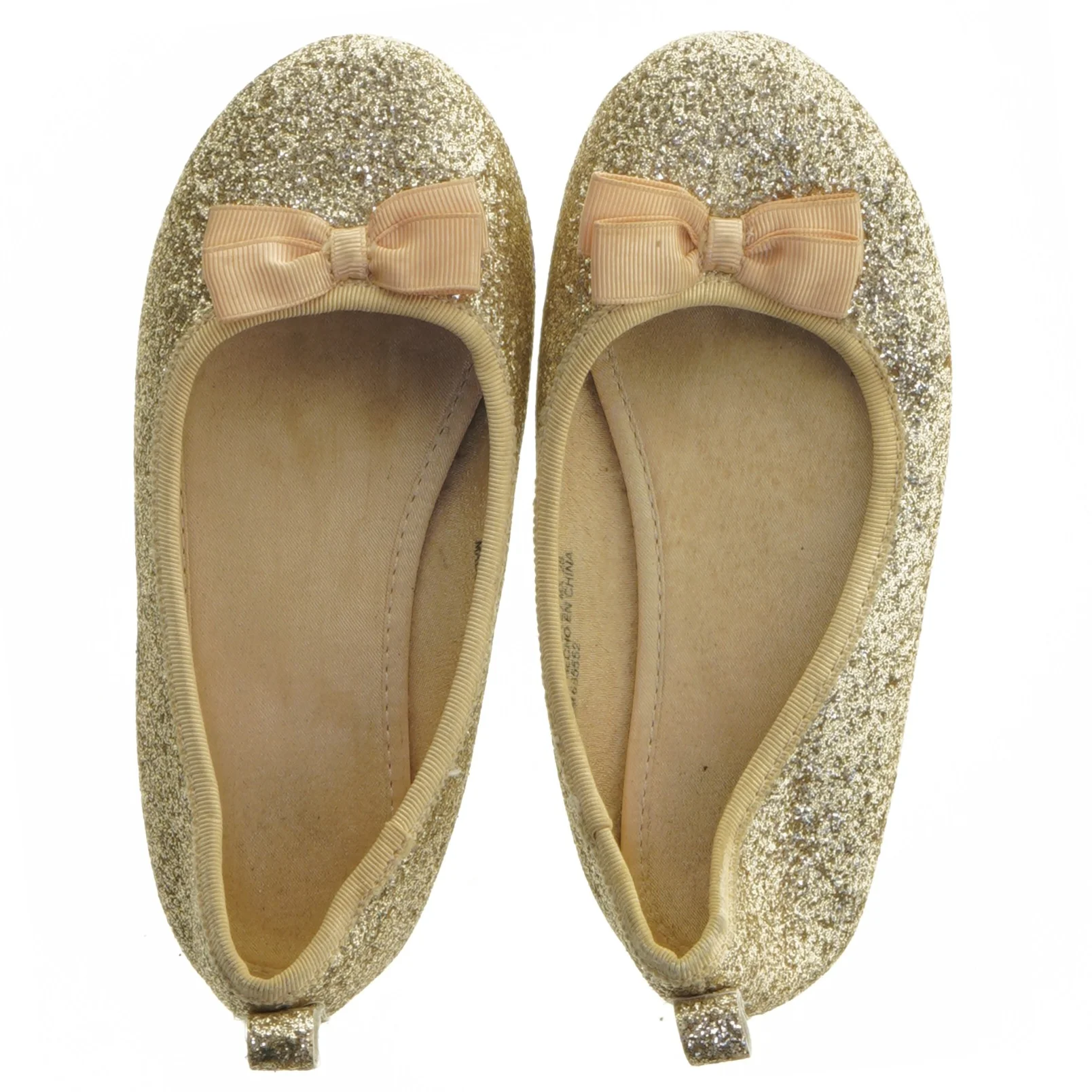 Guld ballerina sko i størrelse 28 med sløjfe (str. 28 )