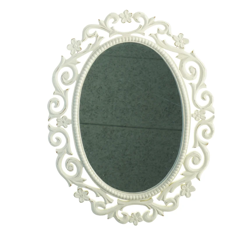 Ovalt spejl med hvid dekorativ ramme (str. 50 x 39 cm)