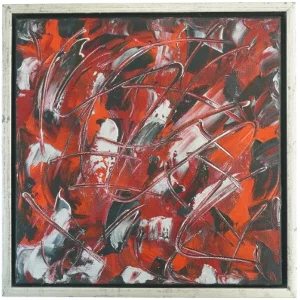 Abstrakt maleri i røde og sorte nuancer (str. 44 x 44 cm)