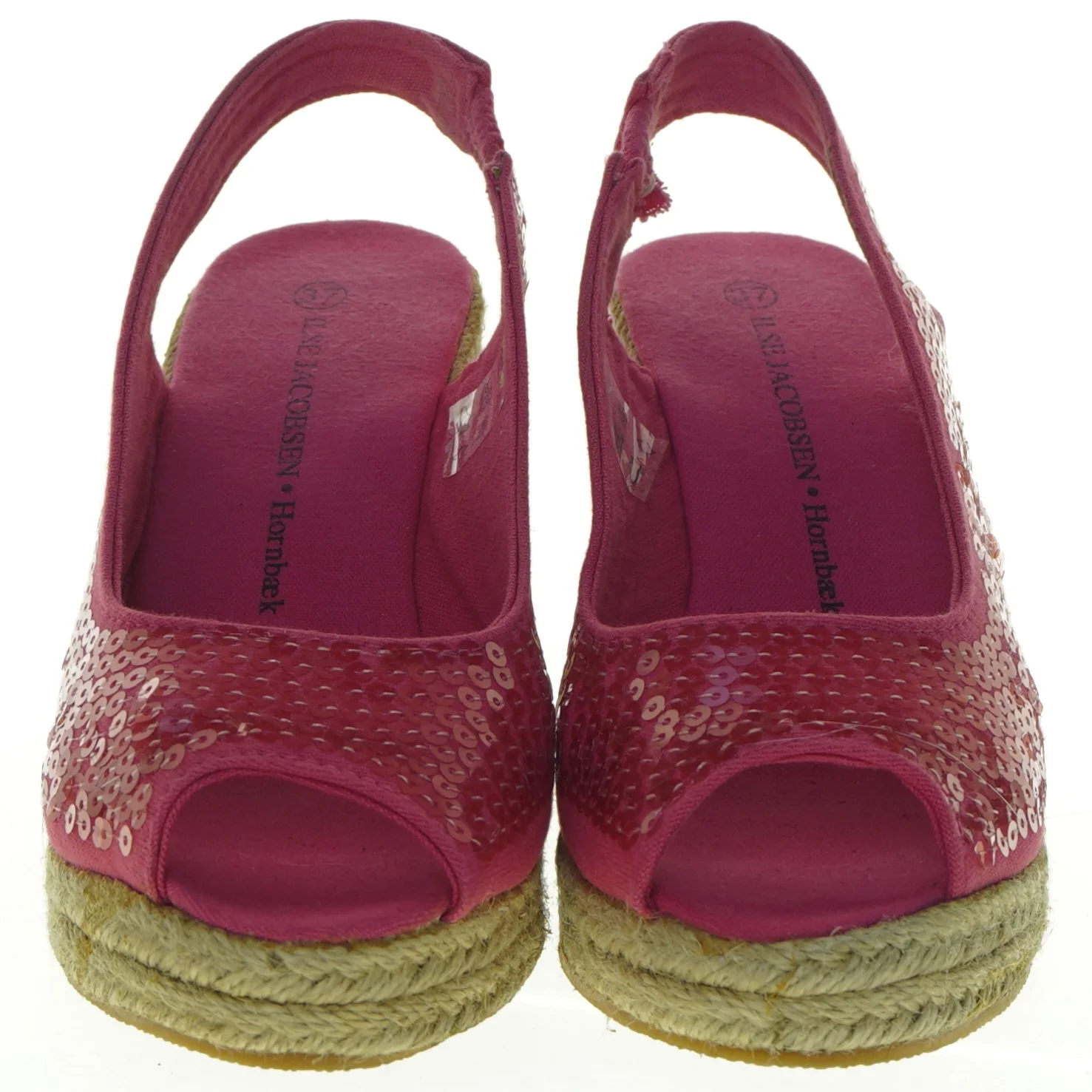 Røde stof wedges sandaler med palietter fra ILSE JACOBSEN Hornbæk (str. 37)