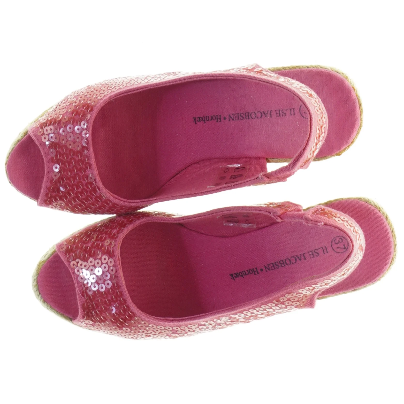 Røde stof wedges sandaler med palietter fra ILSE JACOBSEN Hornbæk (str. 37)