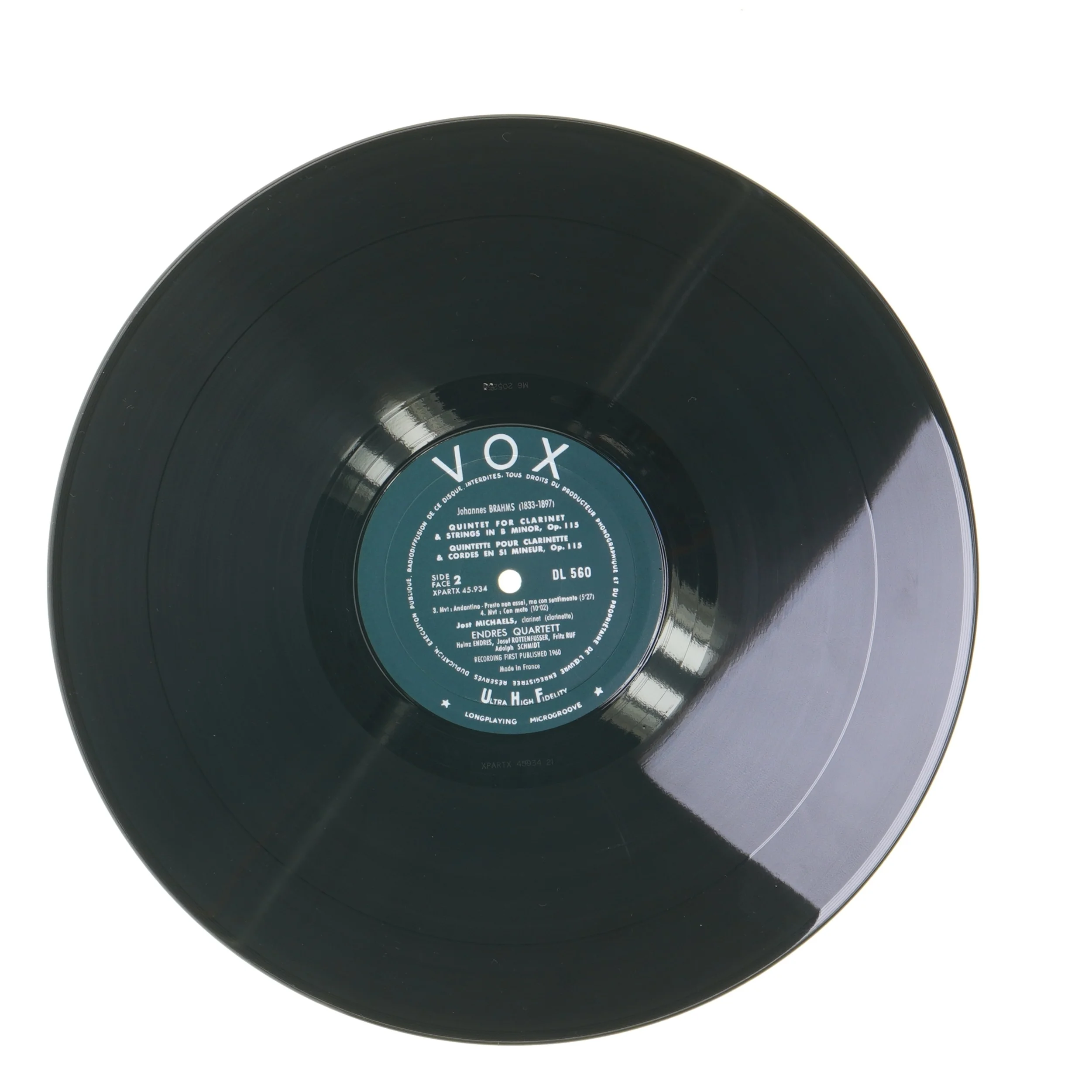 Brahms Clarinet Quintet vinyl fra VOX