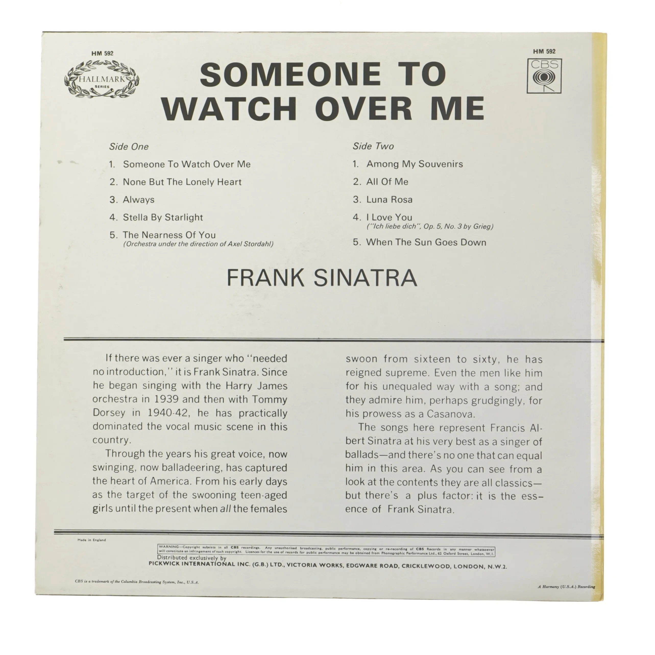 Frank Sinatra LP - Someone to Watch Over Me fra CBS