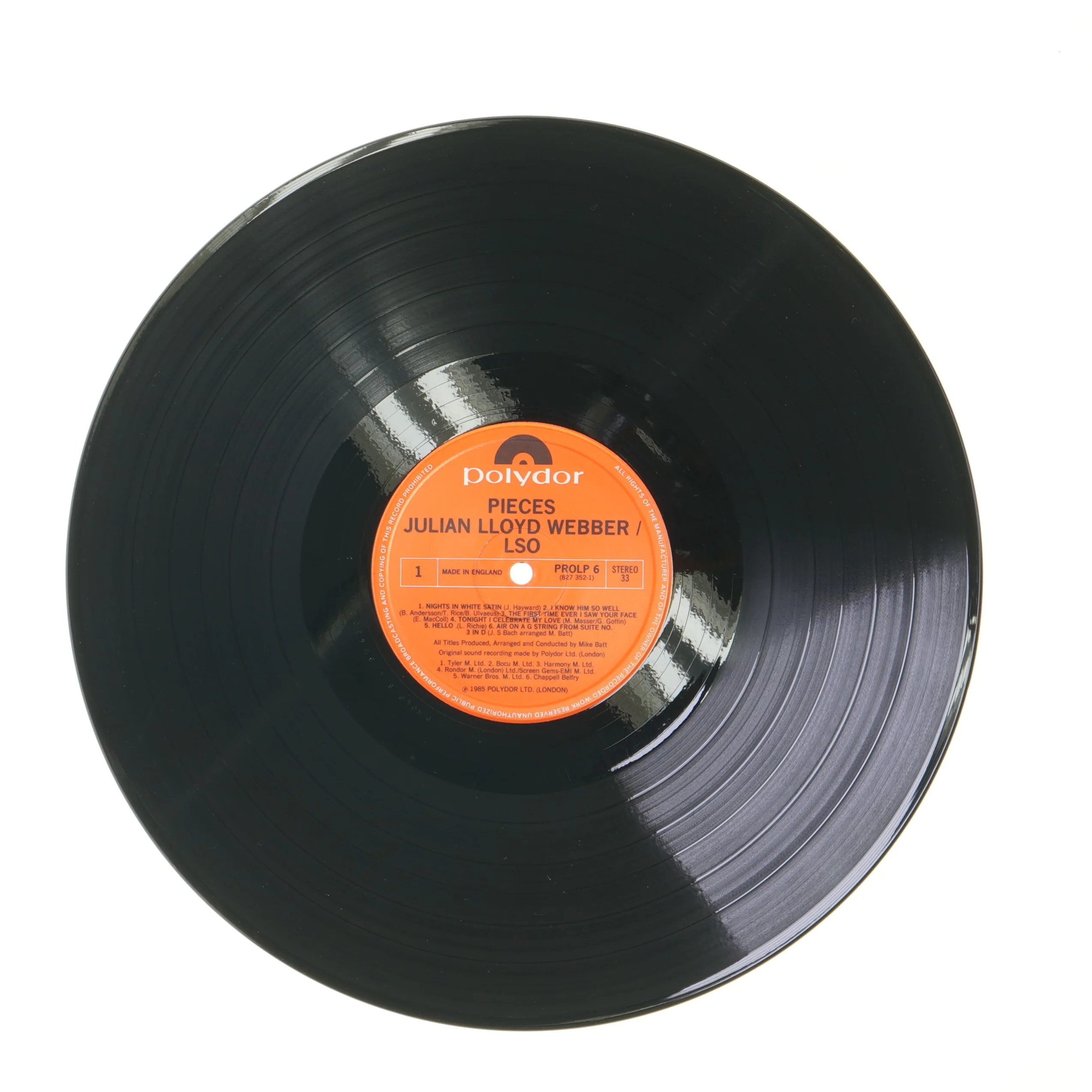 Vinylplade: Pieces af Julian Lloyd Webber og The London Symphony Orchestra fra Polydor