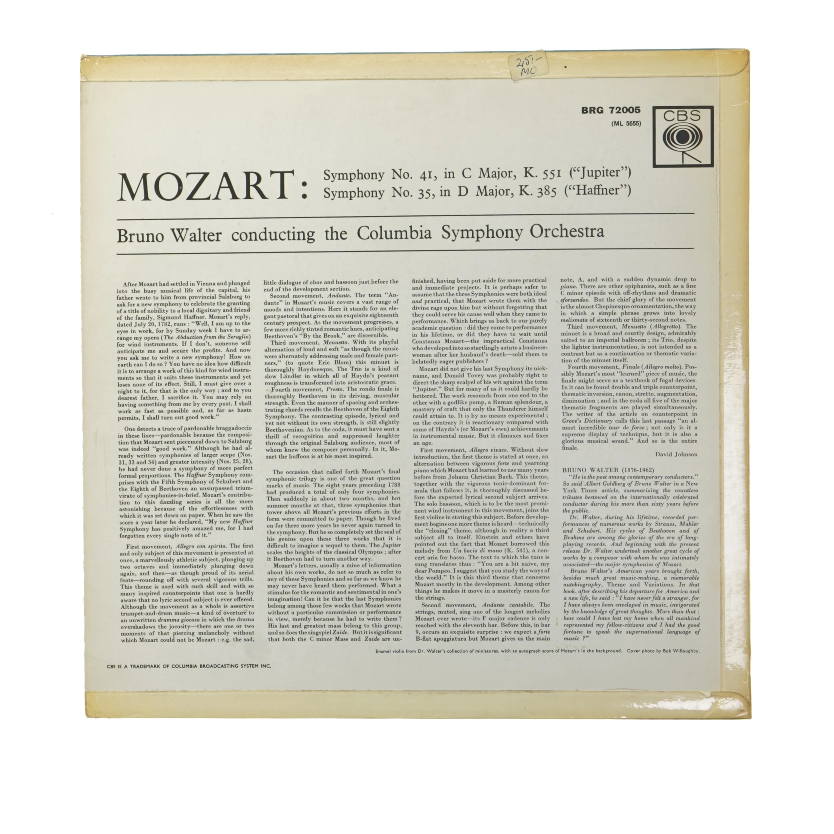 Mozart Symphony No. 41 & 35 LP fra CBS