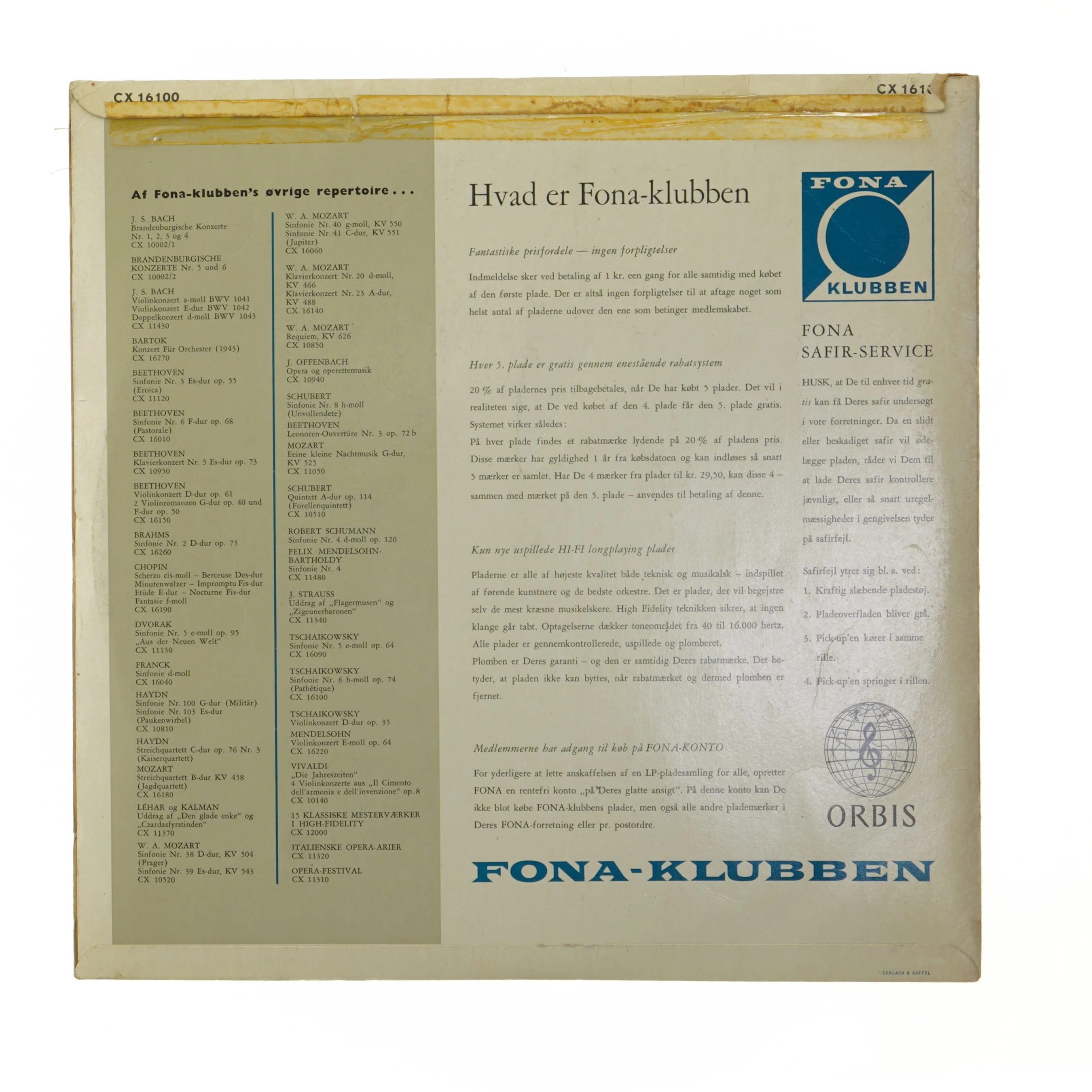 Tchaikovsky LP plade fra Fona-klubben