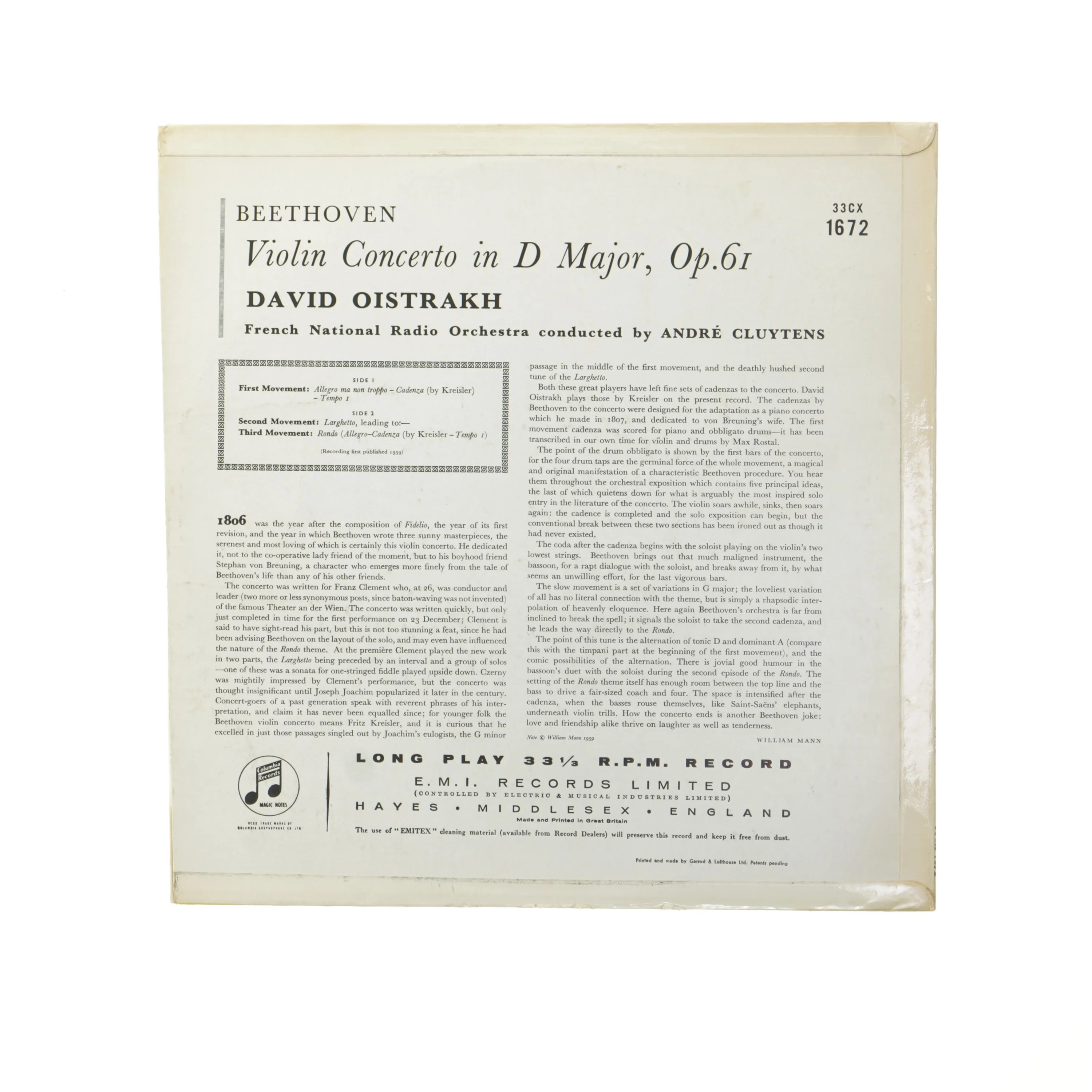 David Oistrakh - Beethoven Violin Concerto LP fra Columbia