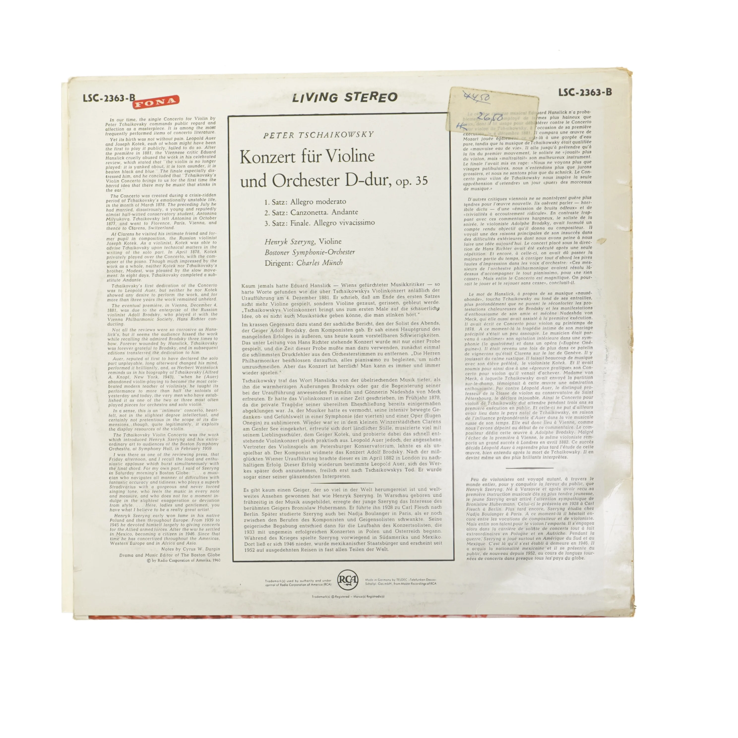 Tchaikovsky Violin Concerto LP fra RCA