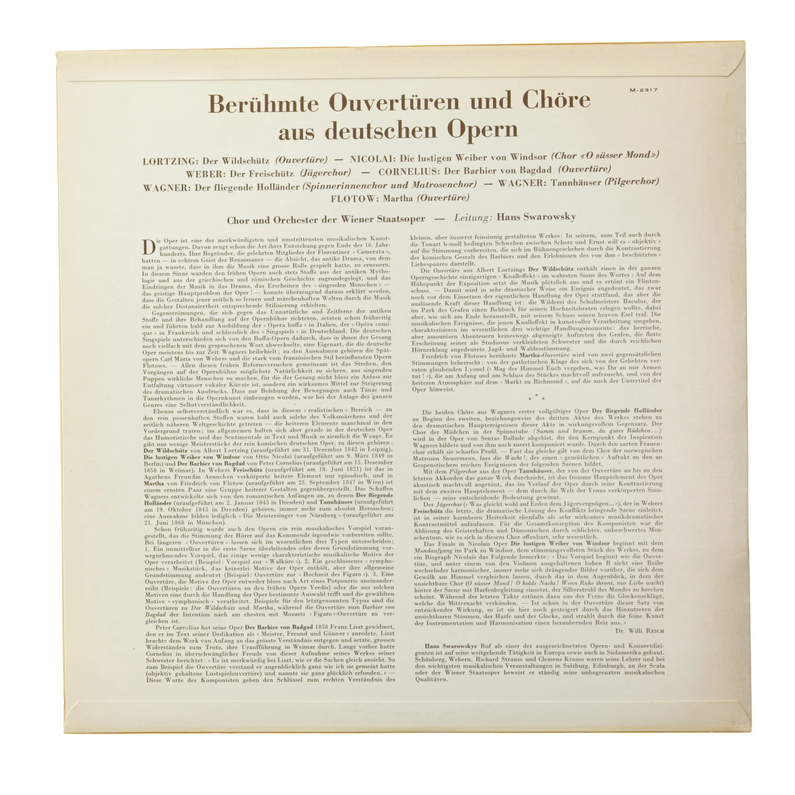 Berühmte Ouvertüren und Chöre aus deutschen Opern LP fra Concert Hall