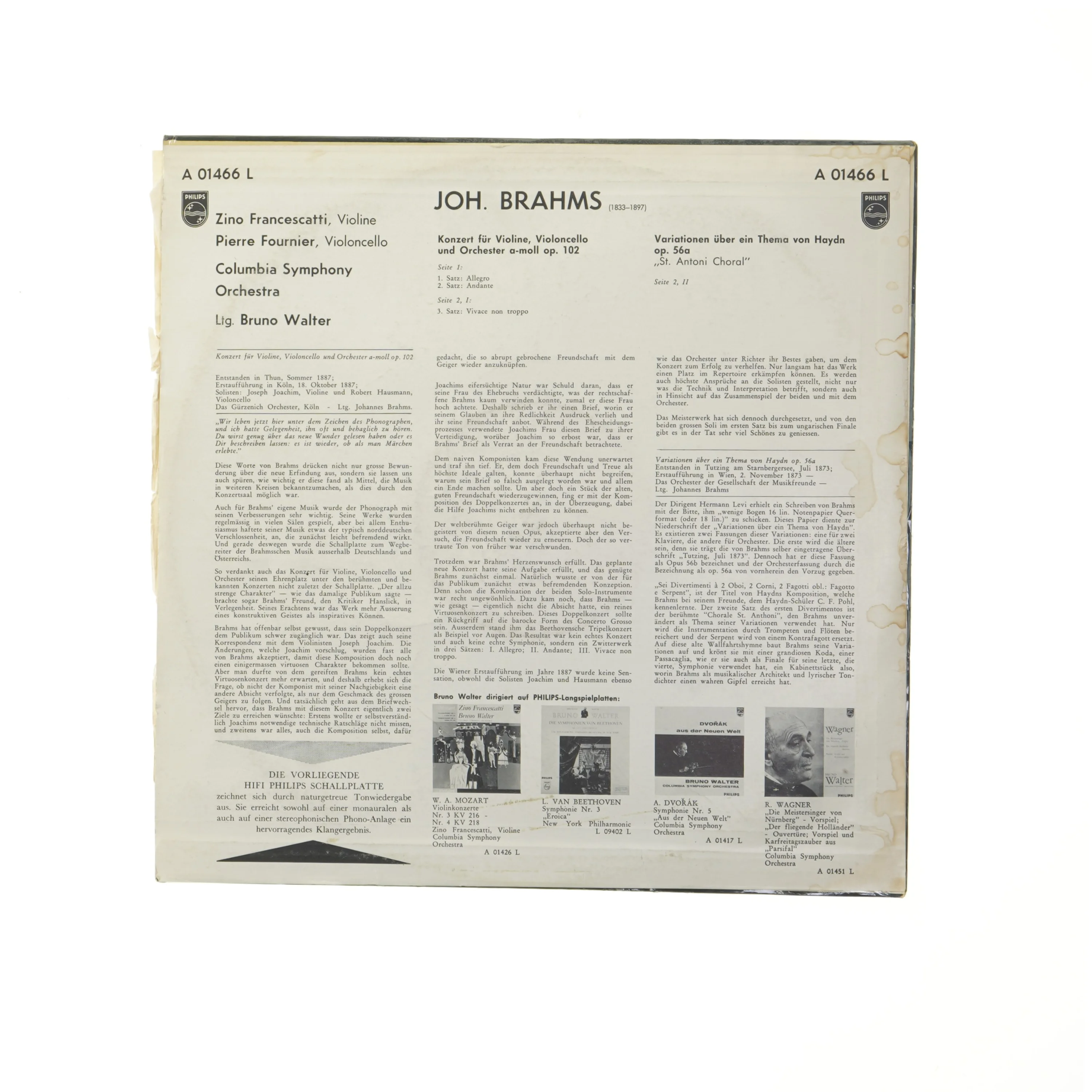 Brahms Doppelkonzert LP fra Philips