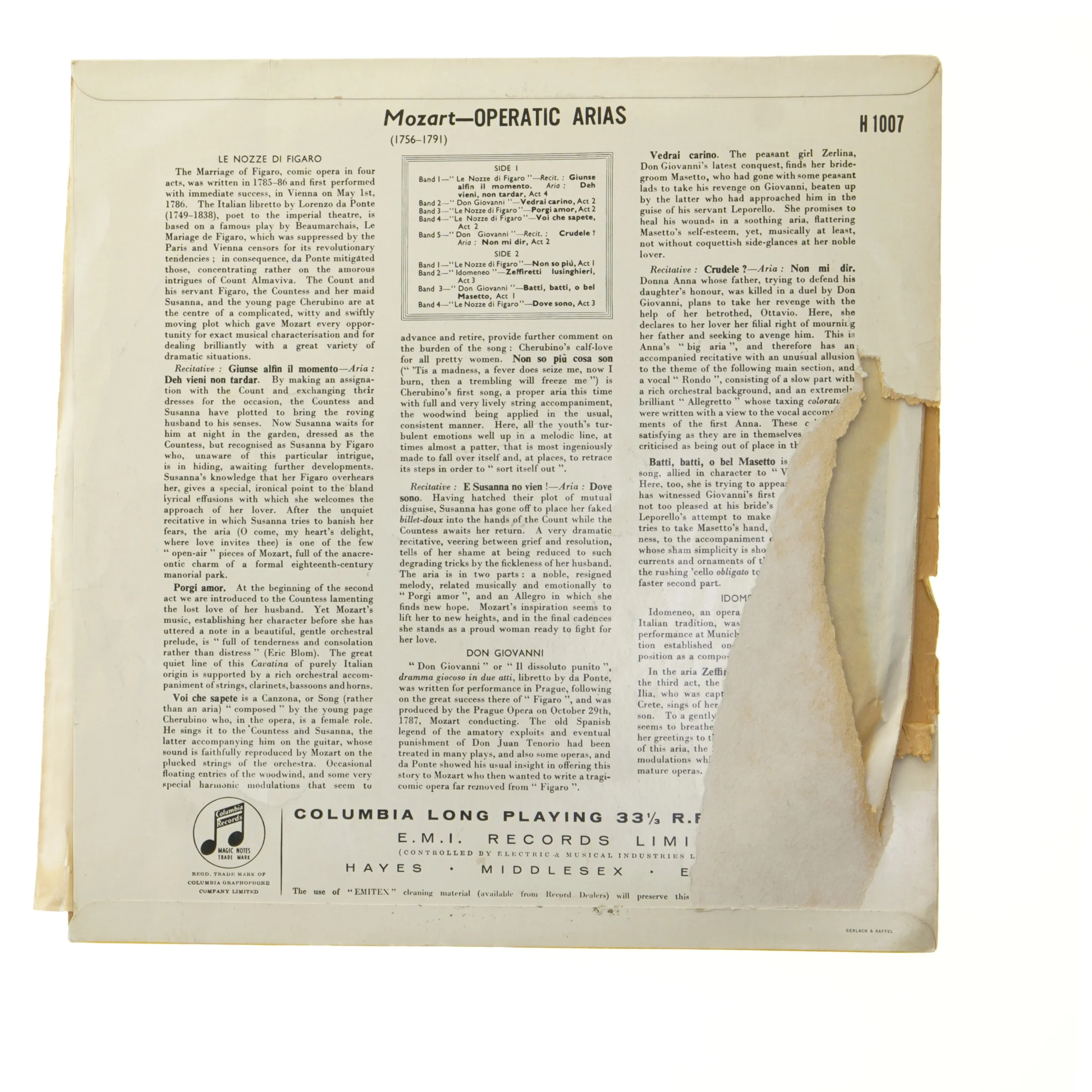 Columbia LP Mozart Operatic Arias fra Columbia